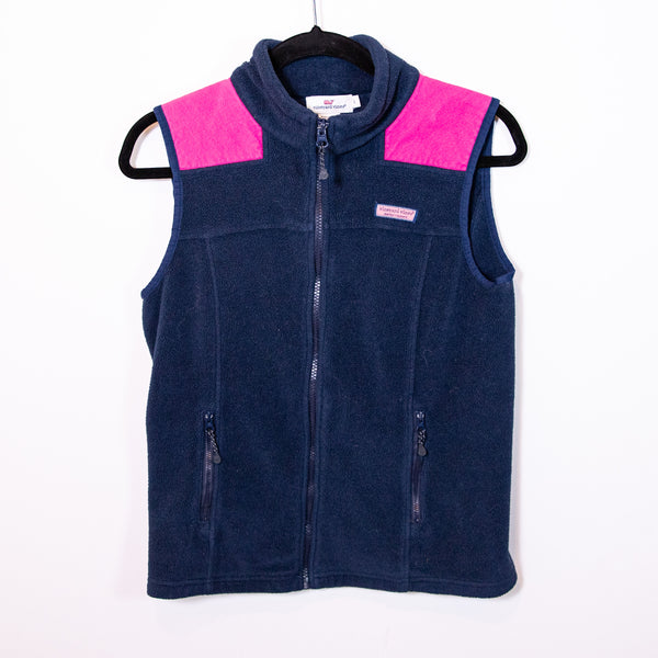 Vineyard Vines Women's Fleece Lined Sleeveless Full Zip Jacket Vest Blue Pink S