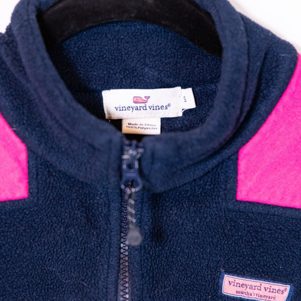 Vineyard Vines Women's Fleece Lined Sleeveless Full Zip Jacket Vest Blue Pink S