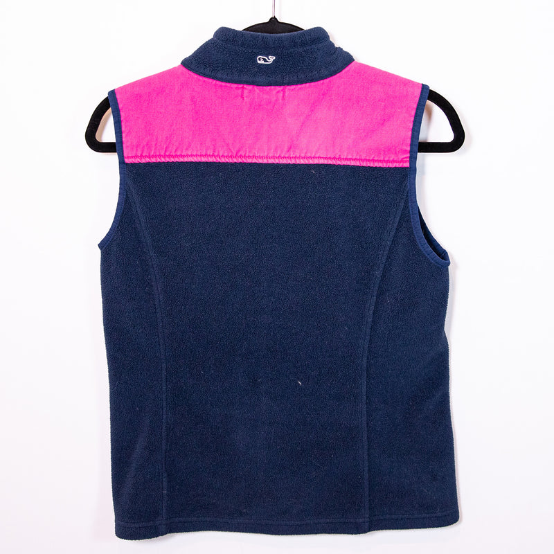 Vineyard Vines Women's Fleece Lined Sleeveless Full Zip Jacket Vest Blue Pink S