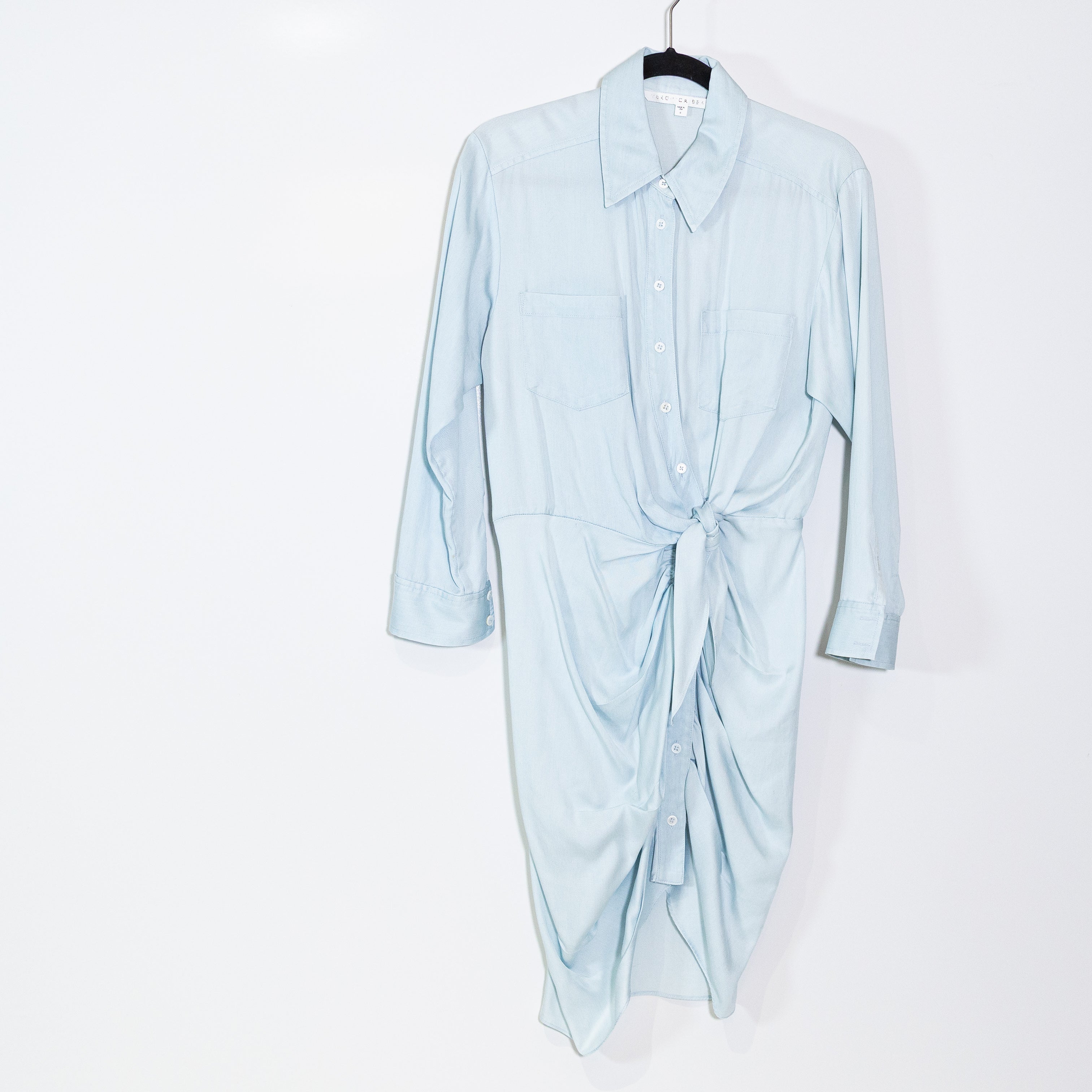 Veronica Beard Sierra Ruched Chambray Twist Tie Knot Button Front Shirt Dress 4