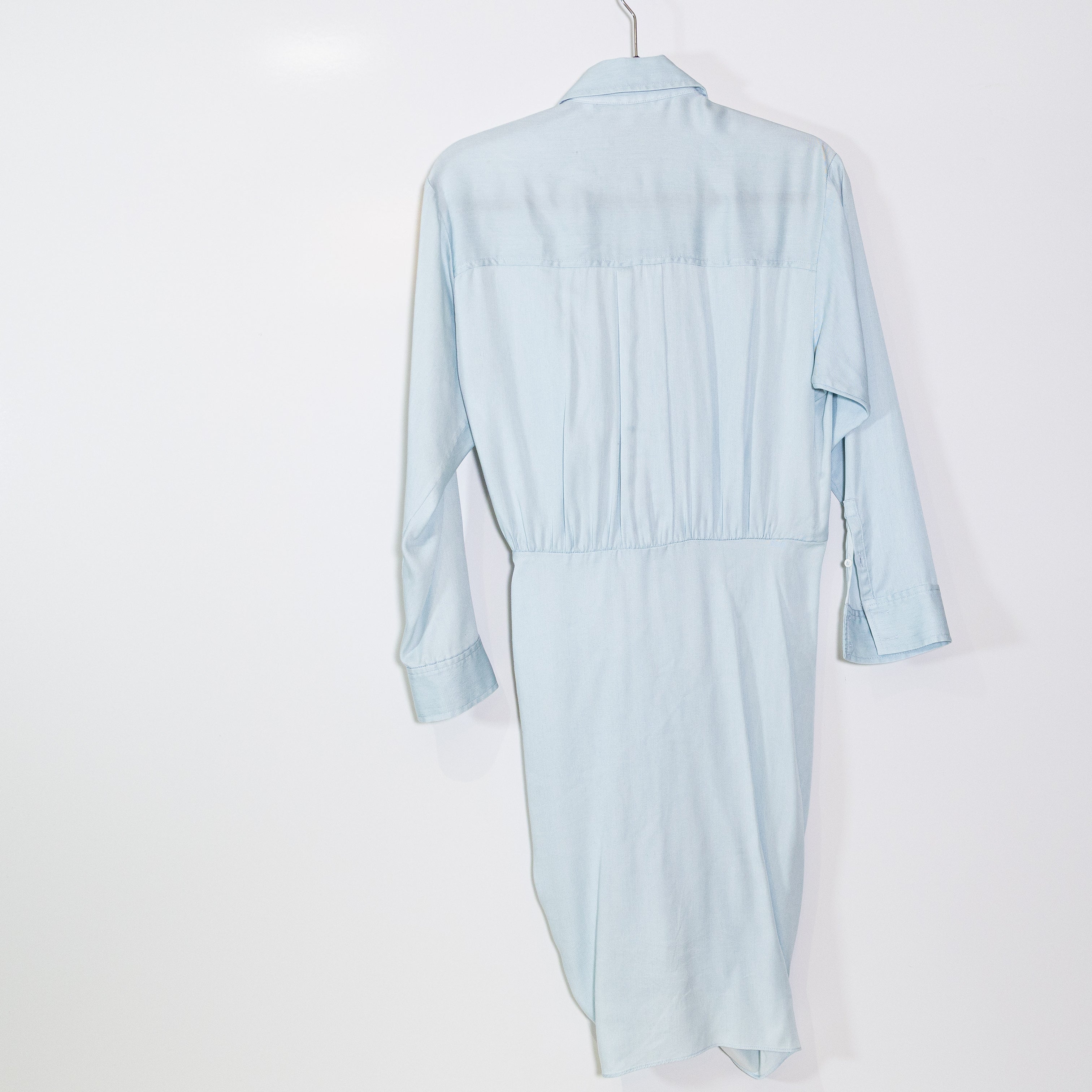 Veronica Beard Sierra Ruched Chambray Twist Tie Knot Button Front Shirt Dress 4