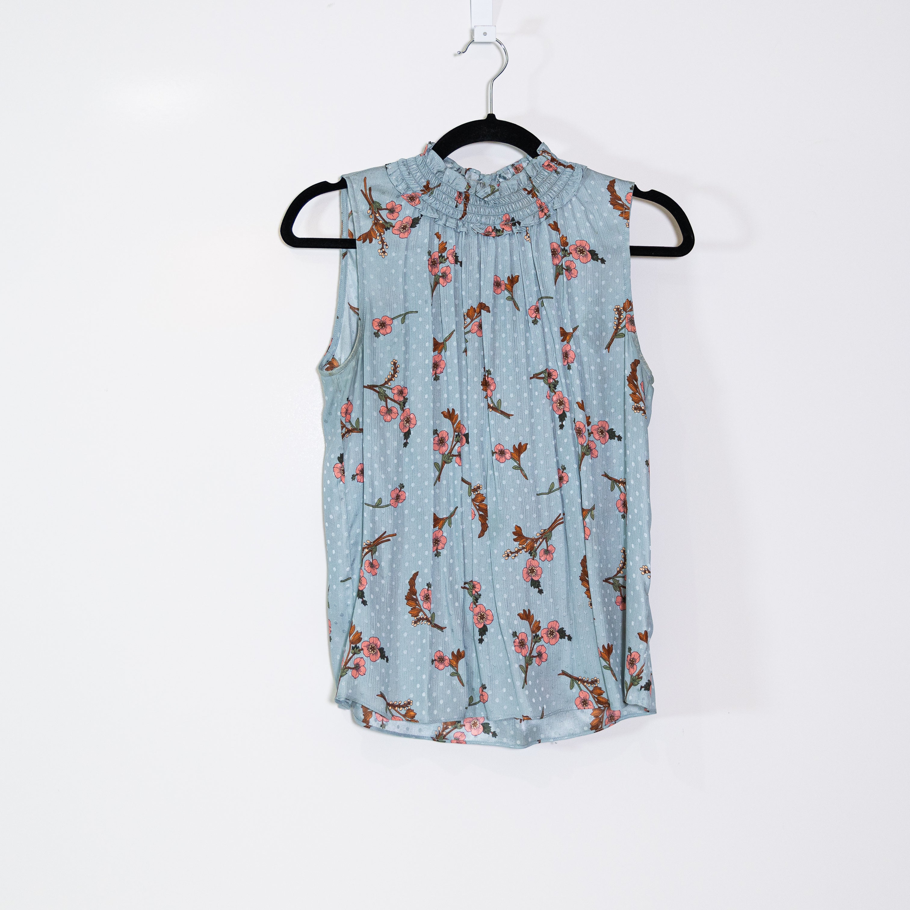 Rebecca Taylor Silk Chiffon Smocked Neck Sleeveless Floral Print Pattern Blouse