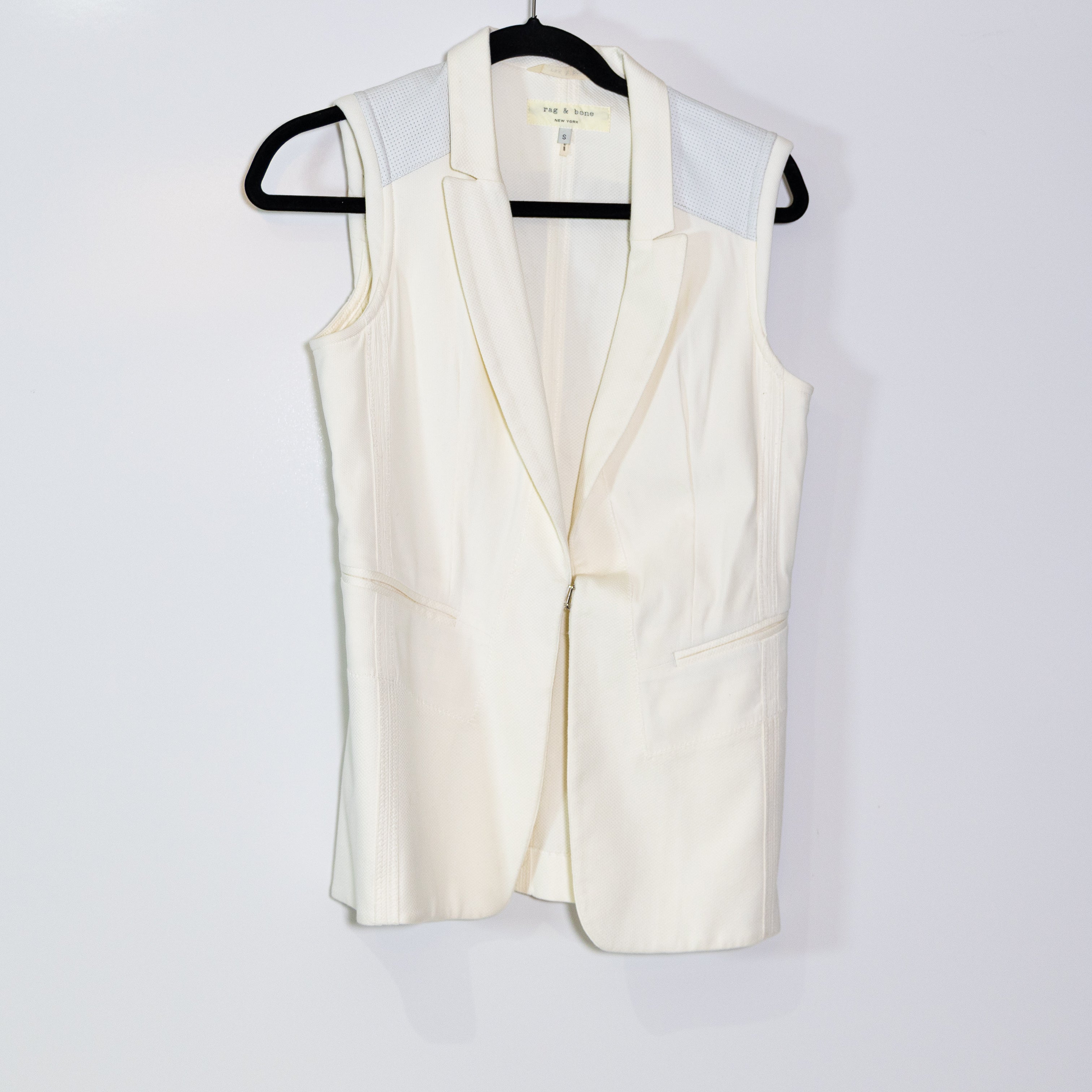 Rag & Bone Finn Cotton Woven Genuine Leather Shoulder Patch Sleeveless Vest S