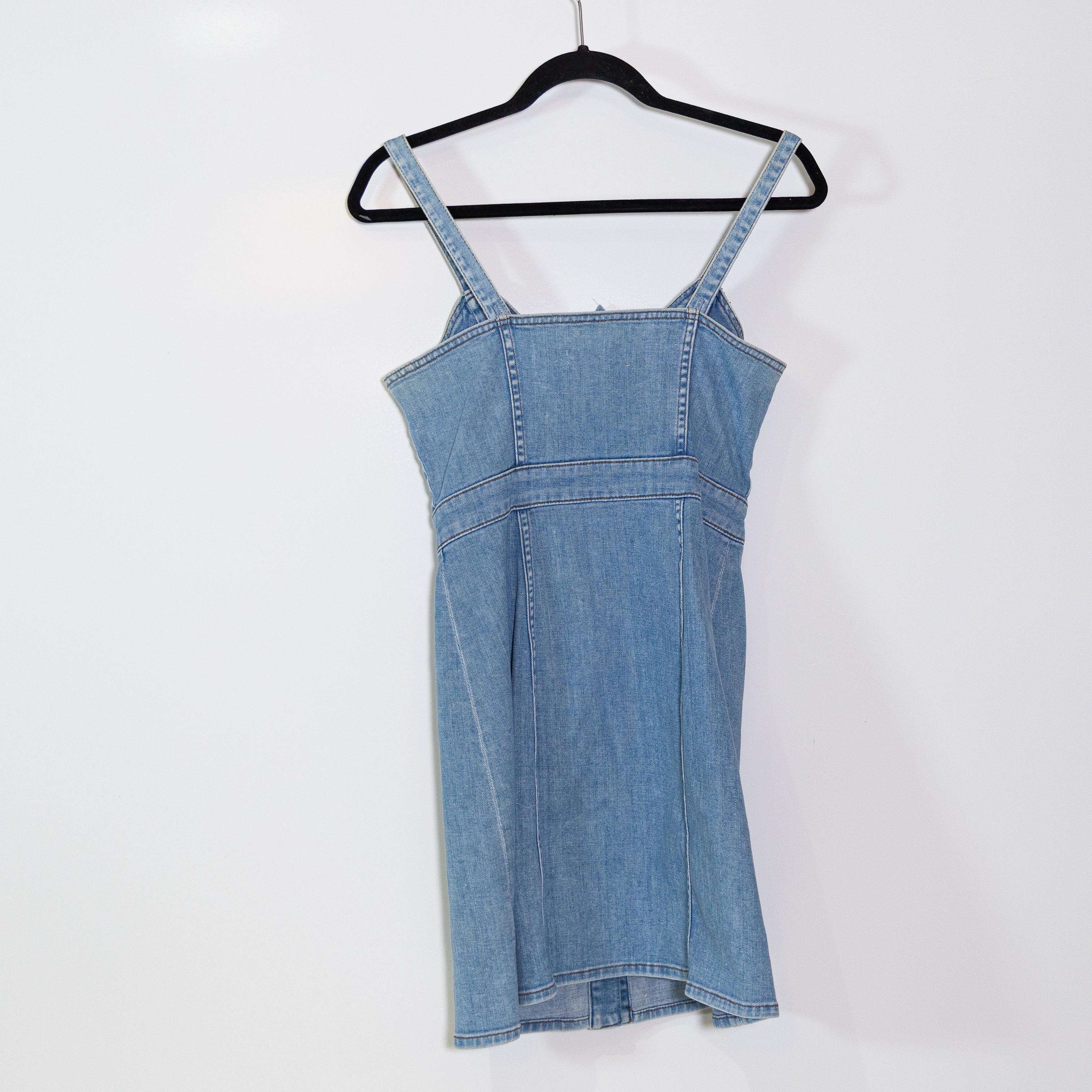 7 For All Mankind Cotton Stretch Double Bow Denim Jean Button Front Mini Dress S