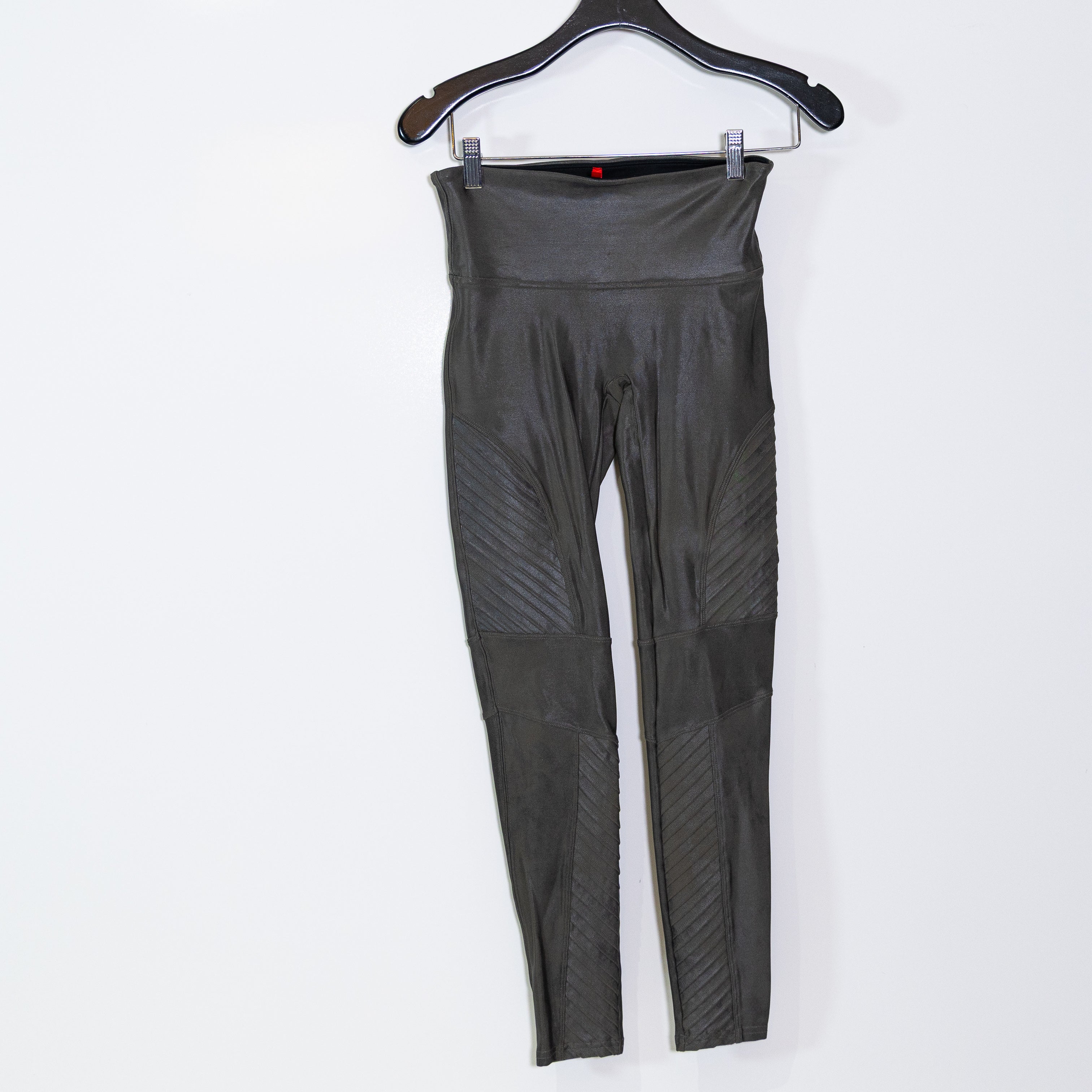 Spanx Moto Textured Faux Vegan Leather High Waisted Shaping Leggings Gray Medium