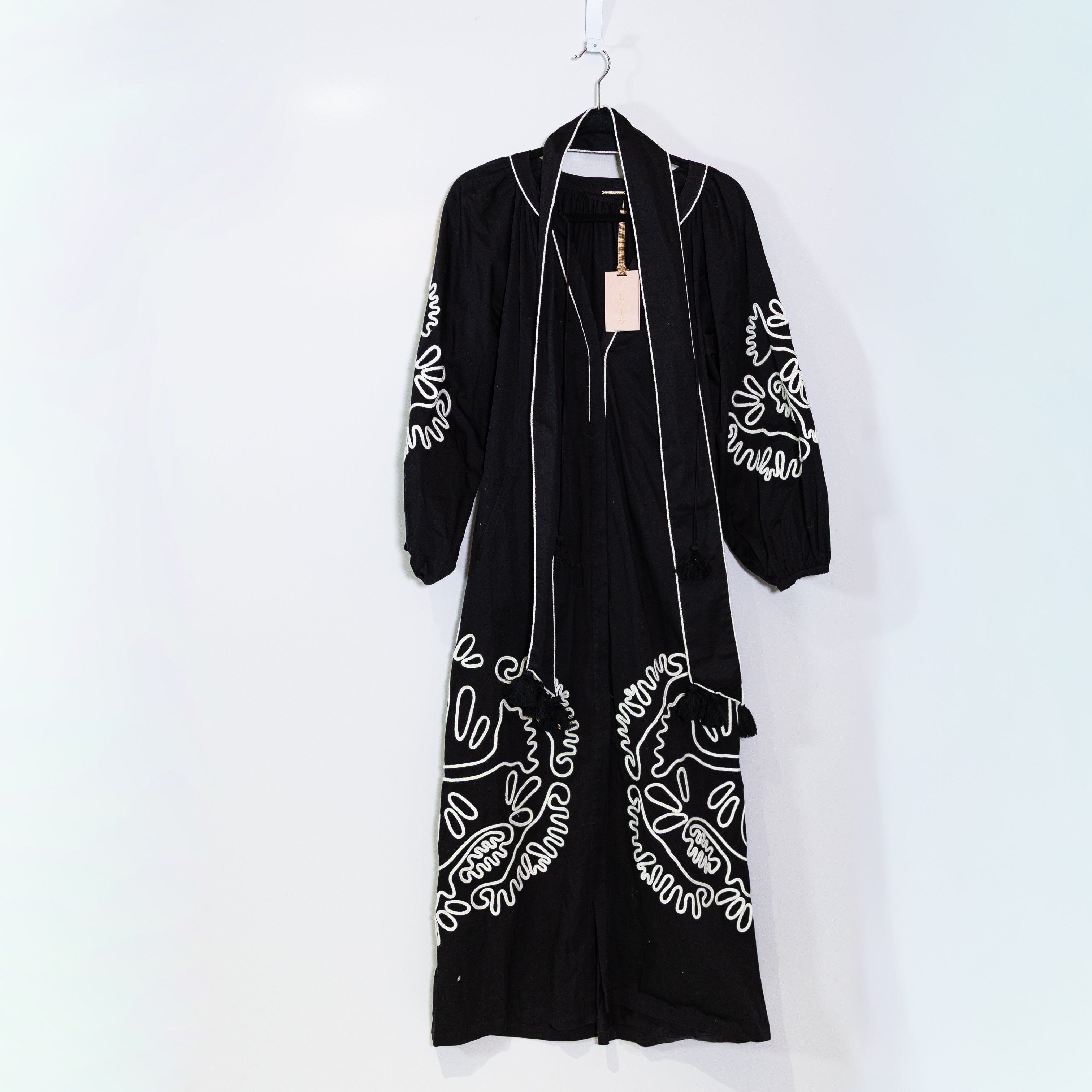 NEW Alexis Belia Cotton Poplin Allover Embroidered Applique Pullover Maxi Dress