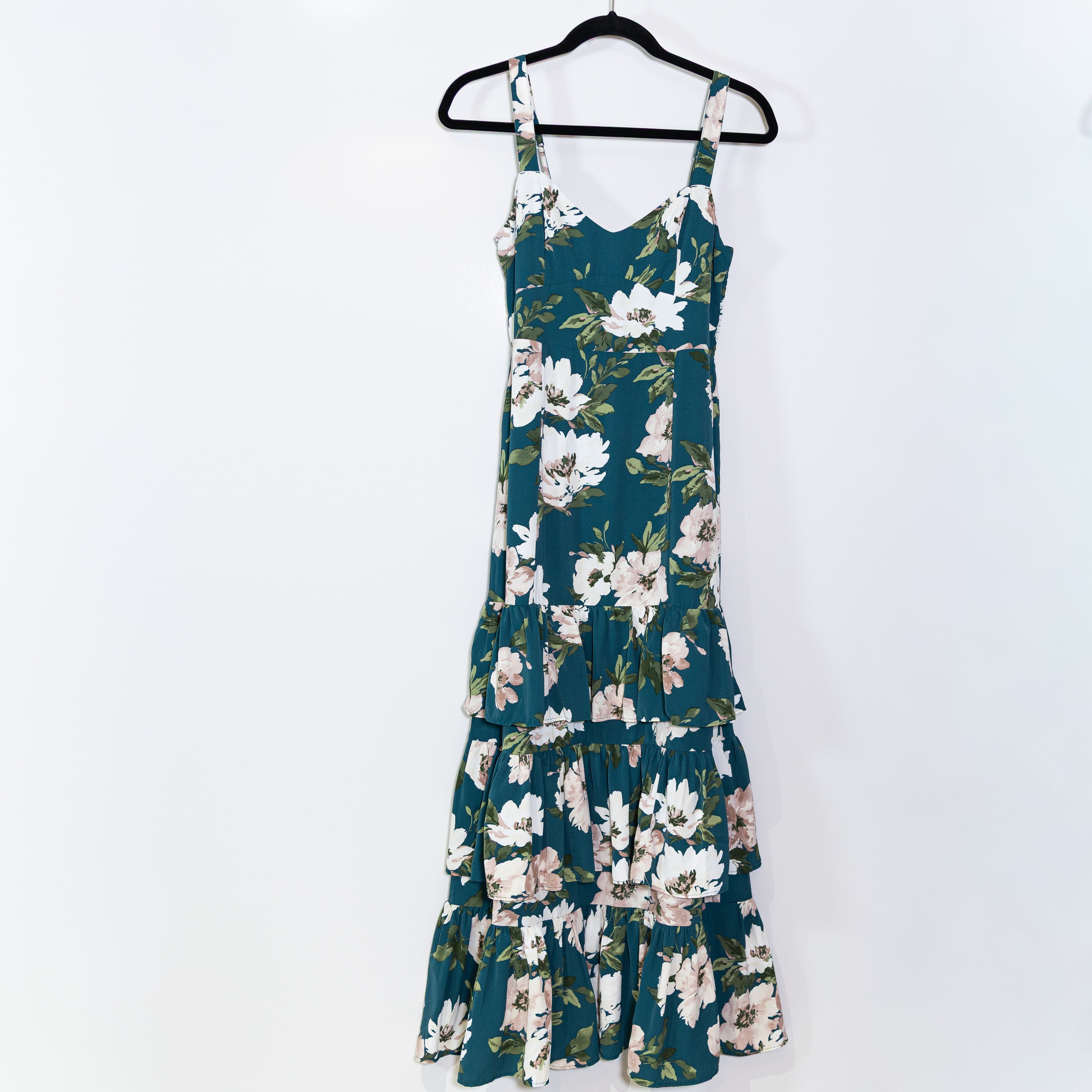 Abercrombie & Fitch Green Floral Flower Print Tiered Chiffon Maxi Dress Green SP