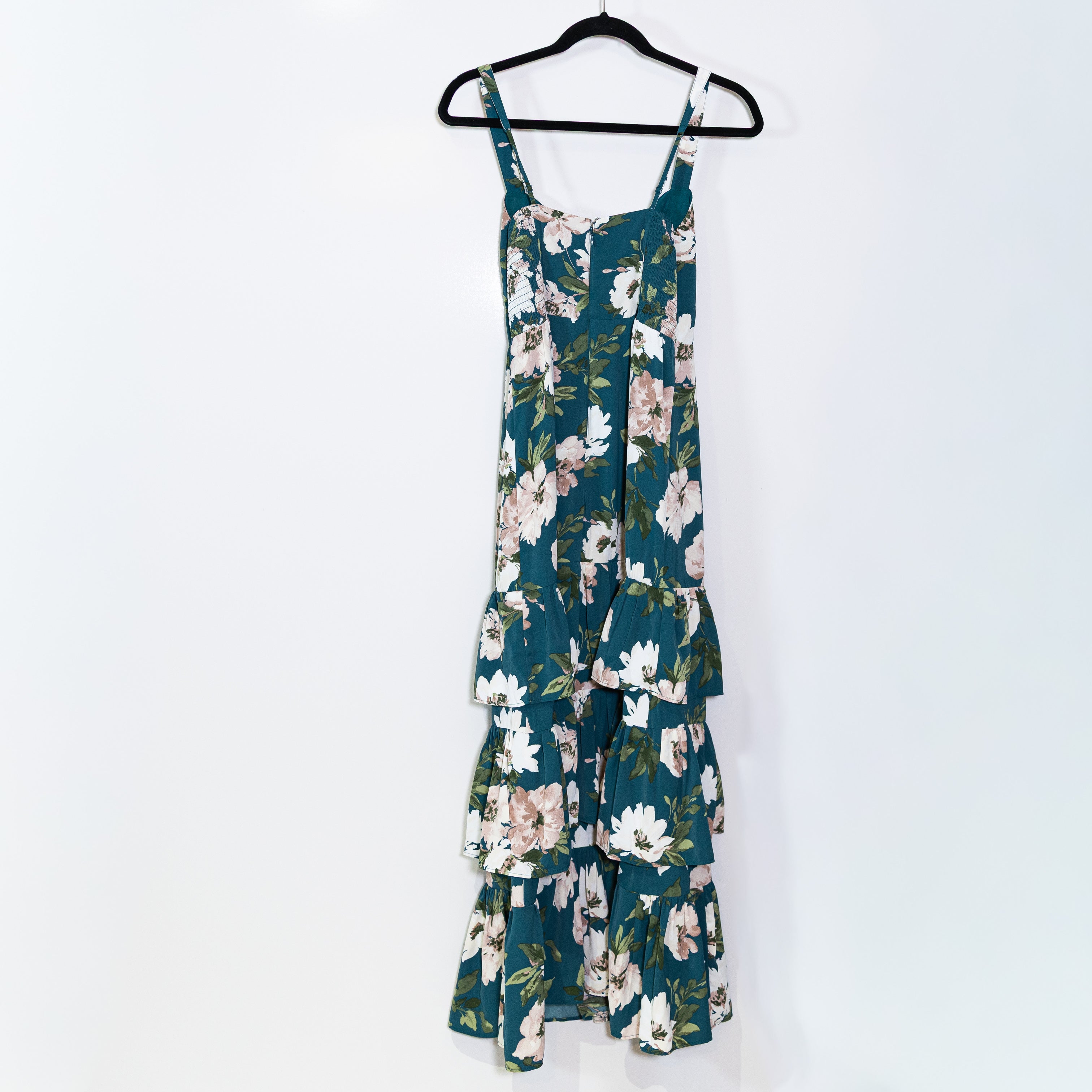 Abercrombie & Fitch Green Floral Flower Print Tiered Chiffon Maxi Dress Green SP