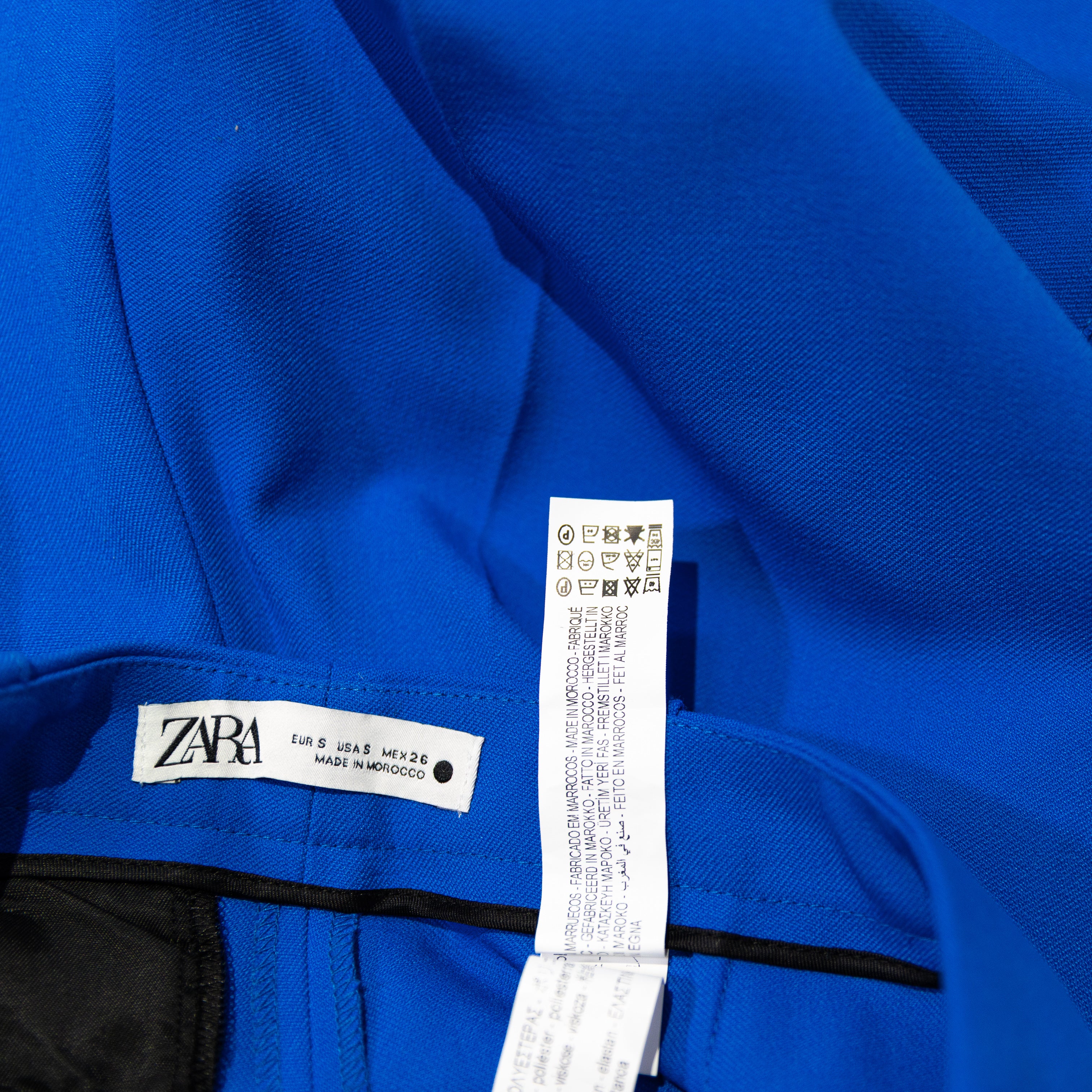 NEW Zara Women's Mid Rise Front Pleat Straight Leg Trouser Pants Cobalt Blue S