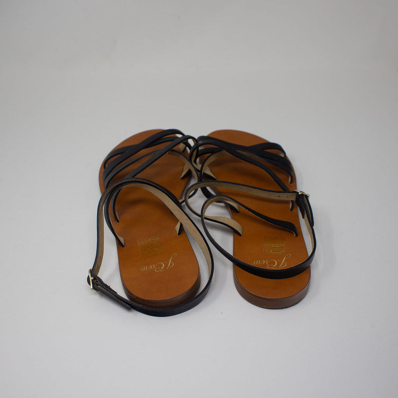 J. Crew Cross Strap Genuine Leather Open Toe Flat Sandals Shoes Black 9