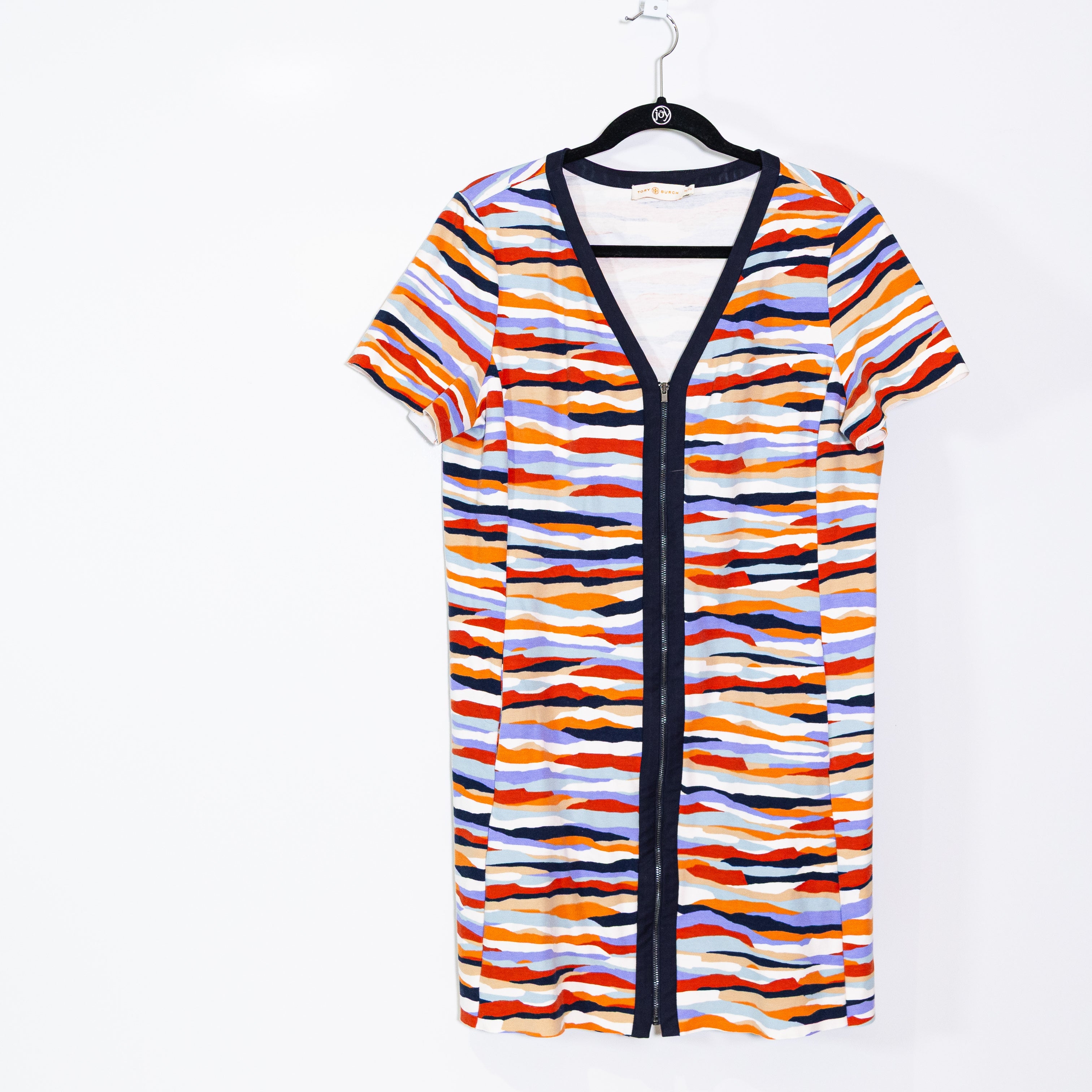 Tory Burch Vienna Cotton Stretch Abstract Multi Color Print Zipper Front Dress