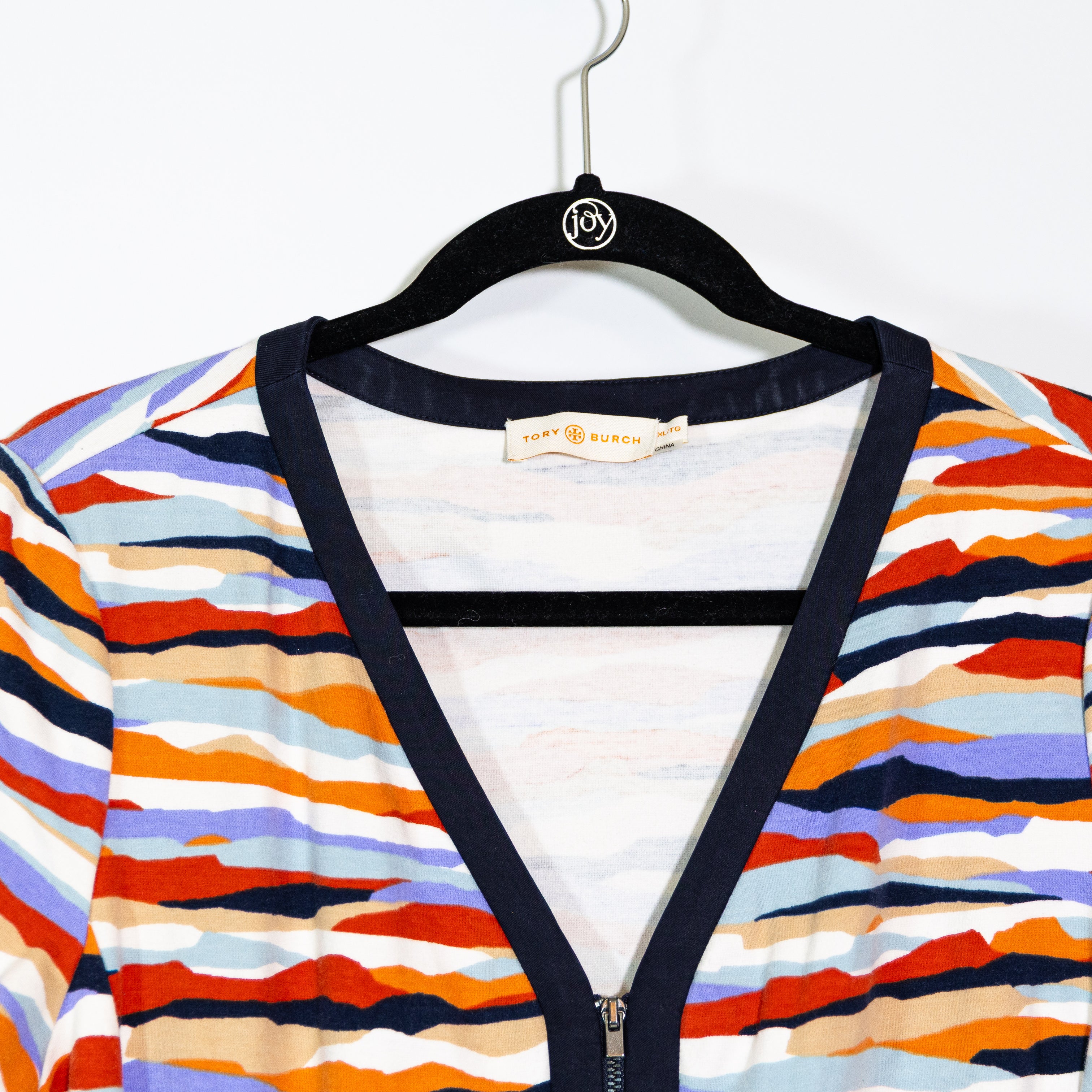 Tory Burch Vienna Cotton Stretch Abstract Multi Color Print Zipper Front Dress