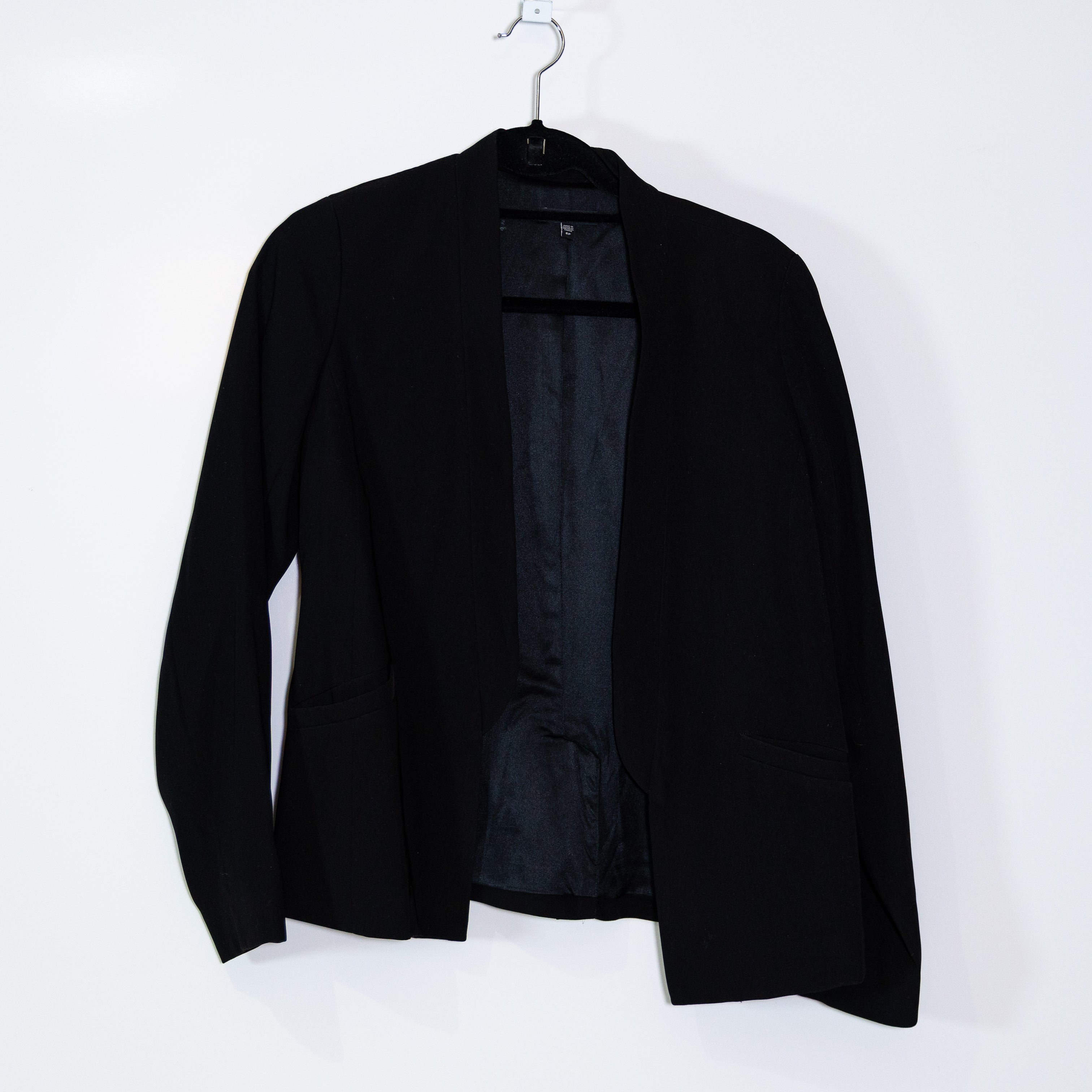 Eileen Fisher Women's Crepe Collarless Open Front Blazer Jacket Solid Black 6P
