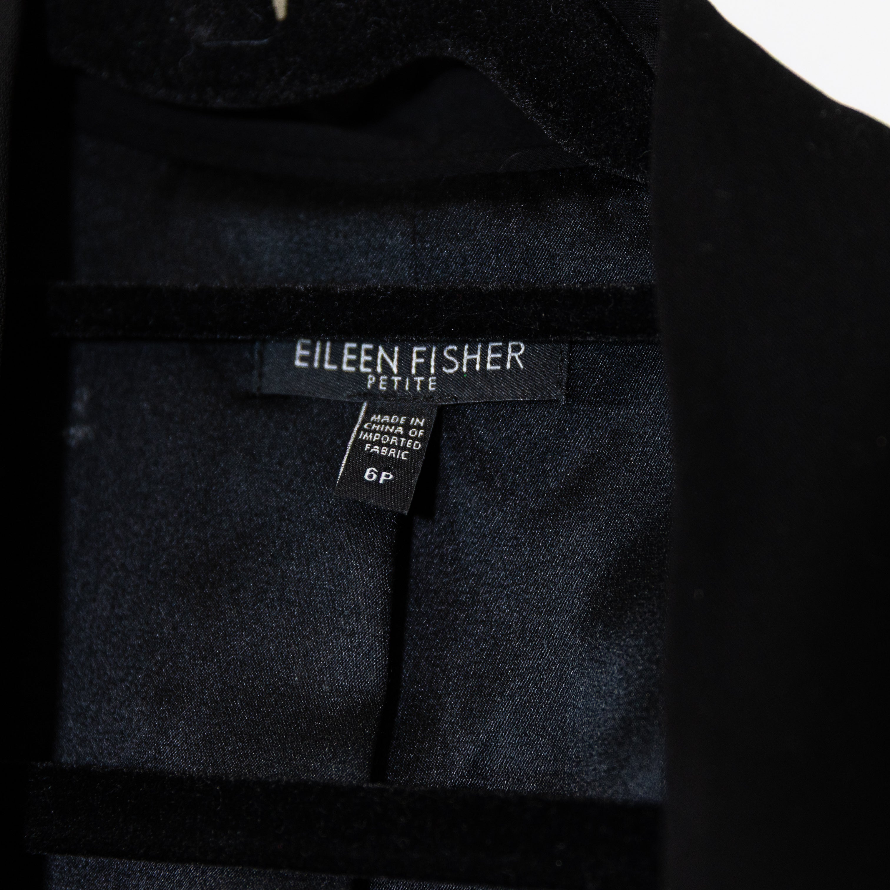 Eileen Fisher Women's Crepe Collarless Open Front Blazer Jacket Solid Black 6P