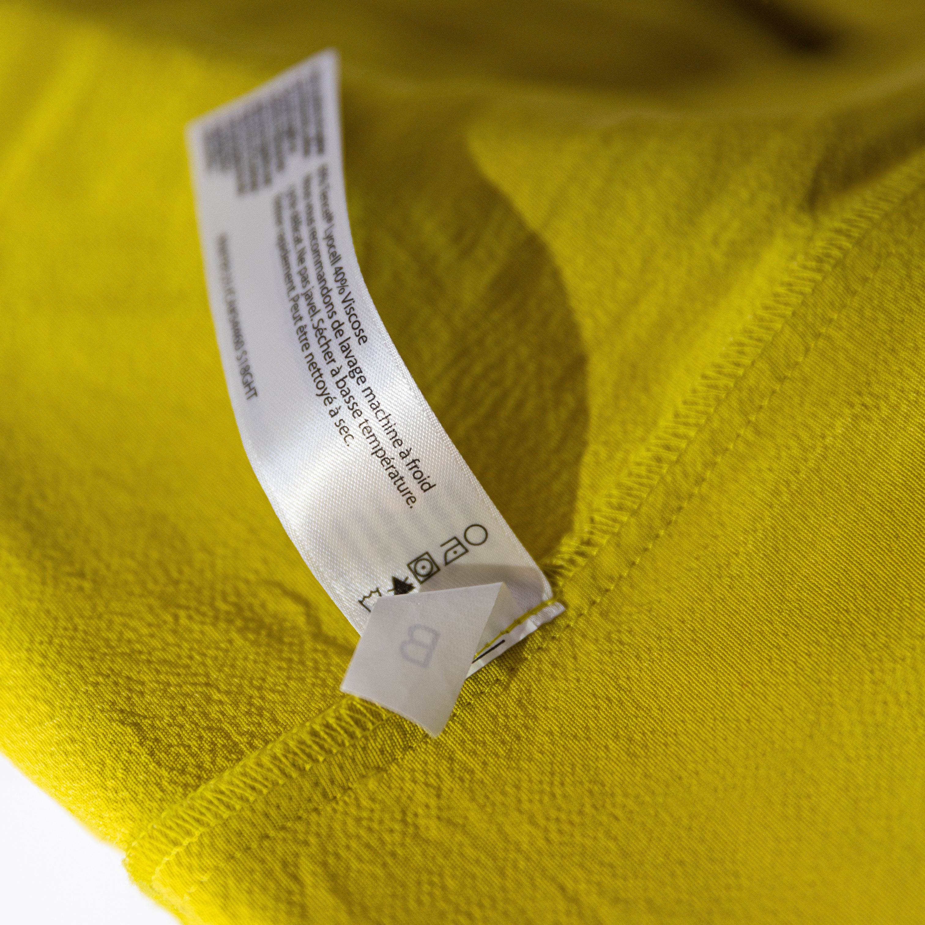 Eileen Fisher Crepe Textured V Neck Pullover Short Mini Ruffle Hem Yellow Dress