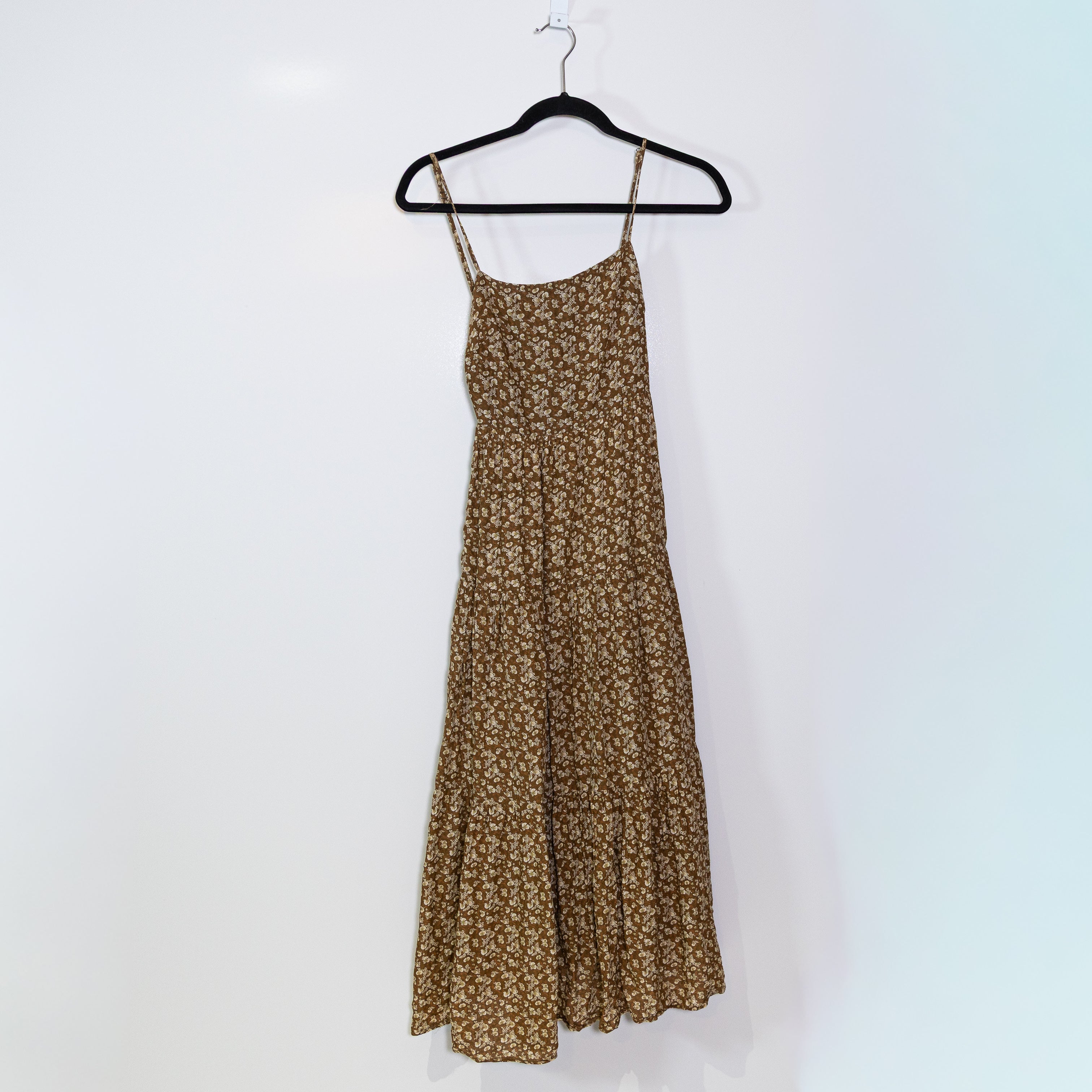 OPT Coco Square Neck Cotton Sleeveless Tiered Pullover Maxi Dress Brown Floral