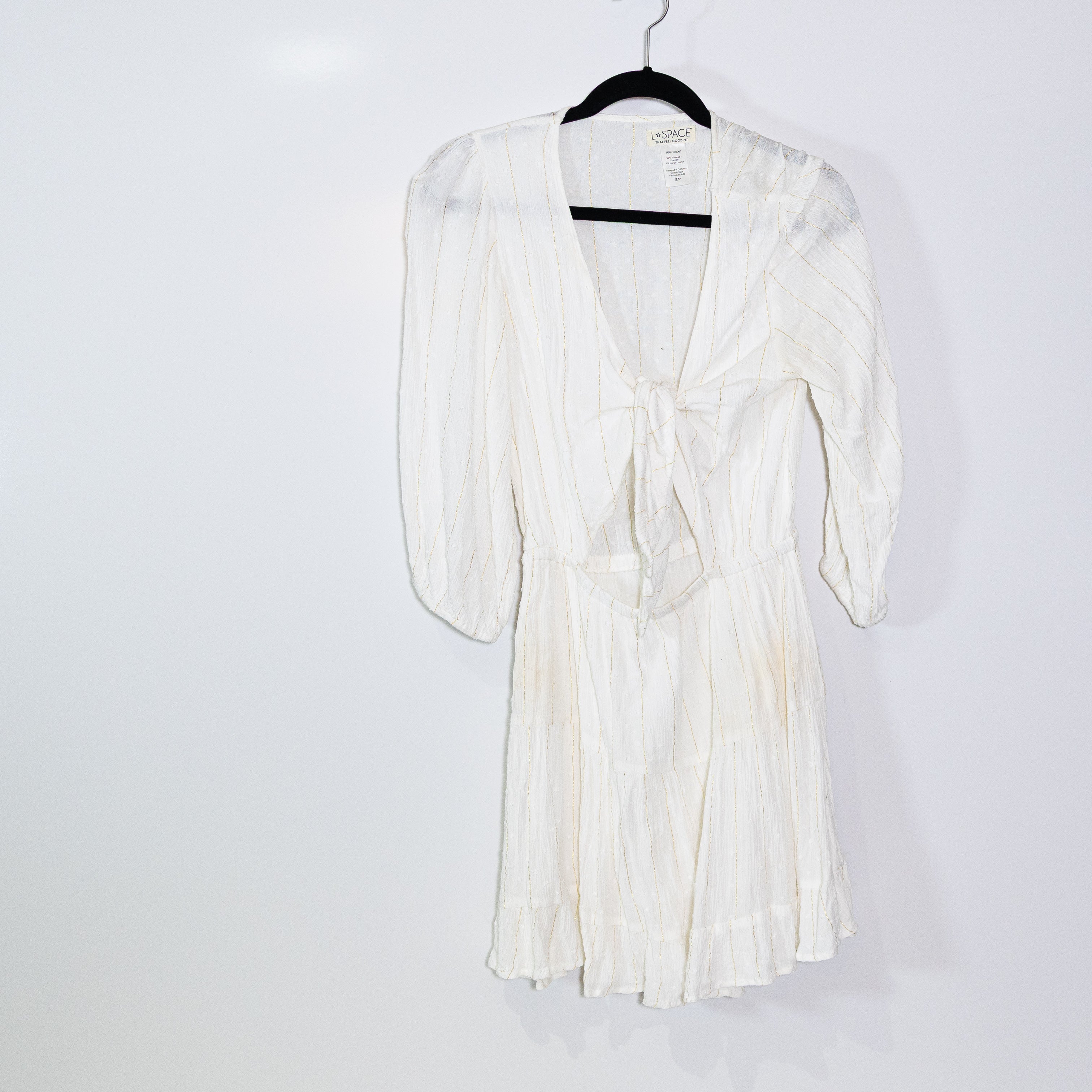 L*Space Stay Golden Cut Out Twist Tie Front Mini Swing Dress Metallic Stripe S