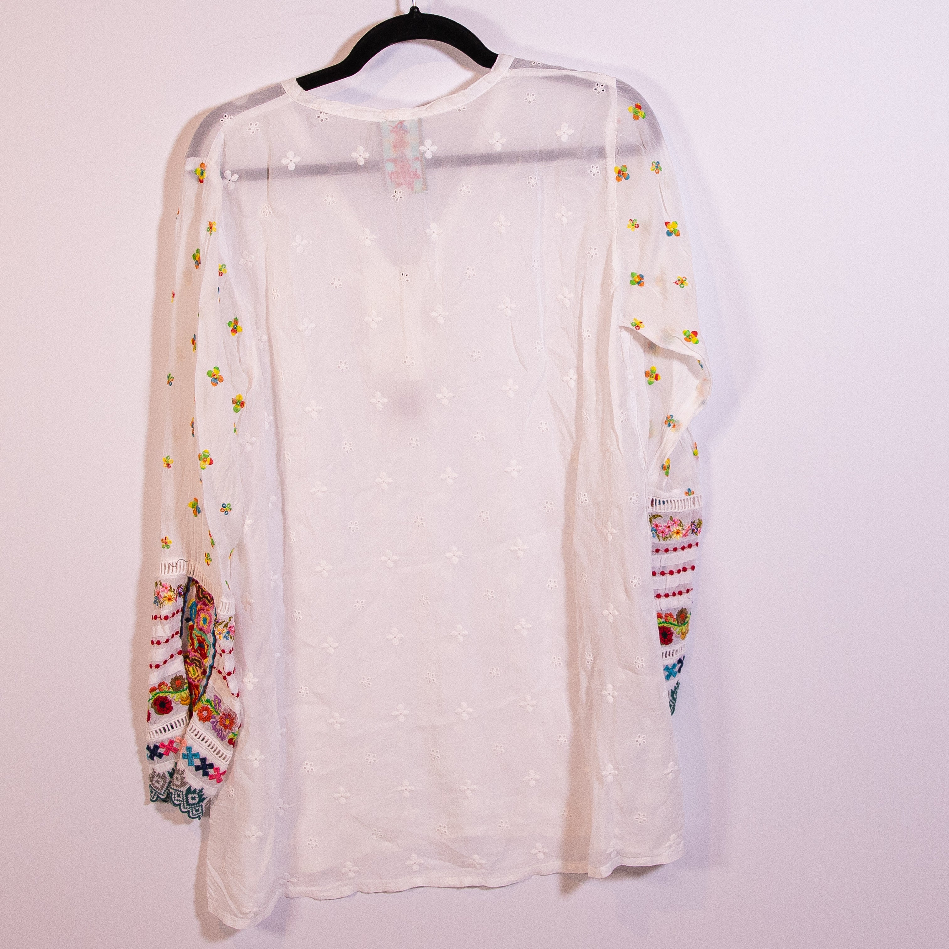 NEW Johnny Was Simple Allover Floral Flower Embroidered Long Sleeve Tunic Blouse