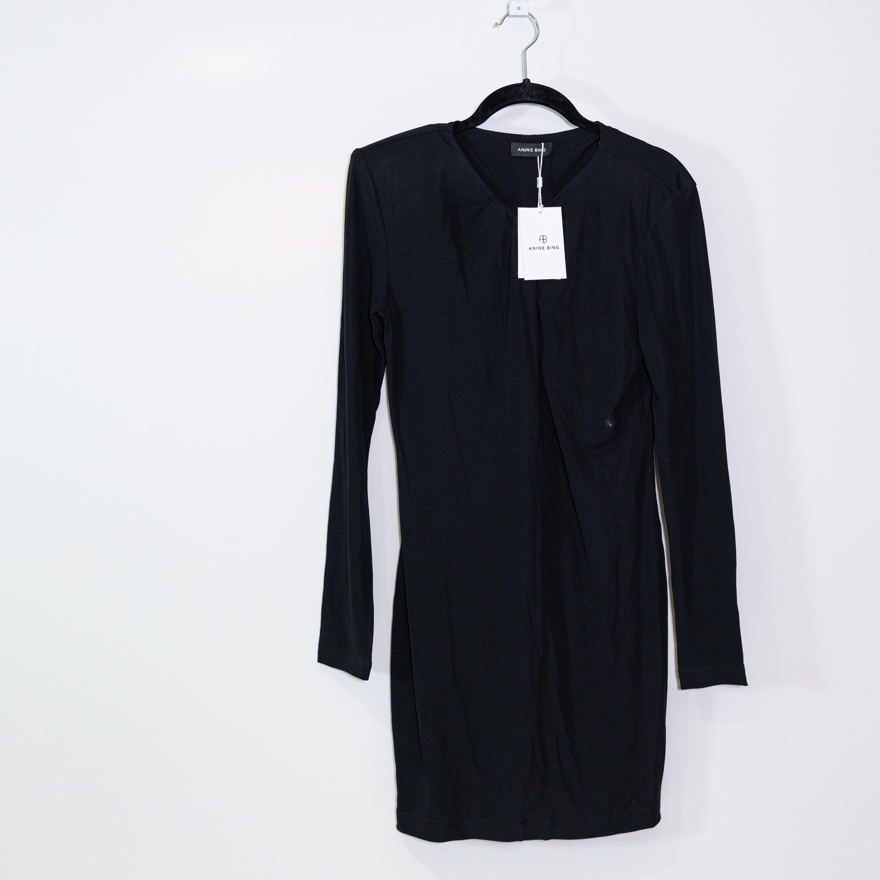 NEW Anine Bing Amaya Twist Knot Front Cut Out Crepe Shoulder Pad Mini Dress S