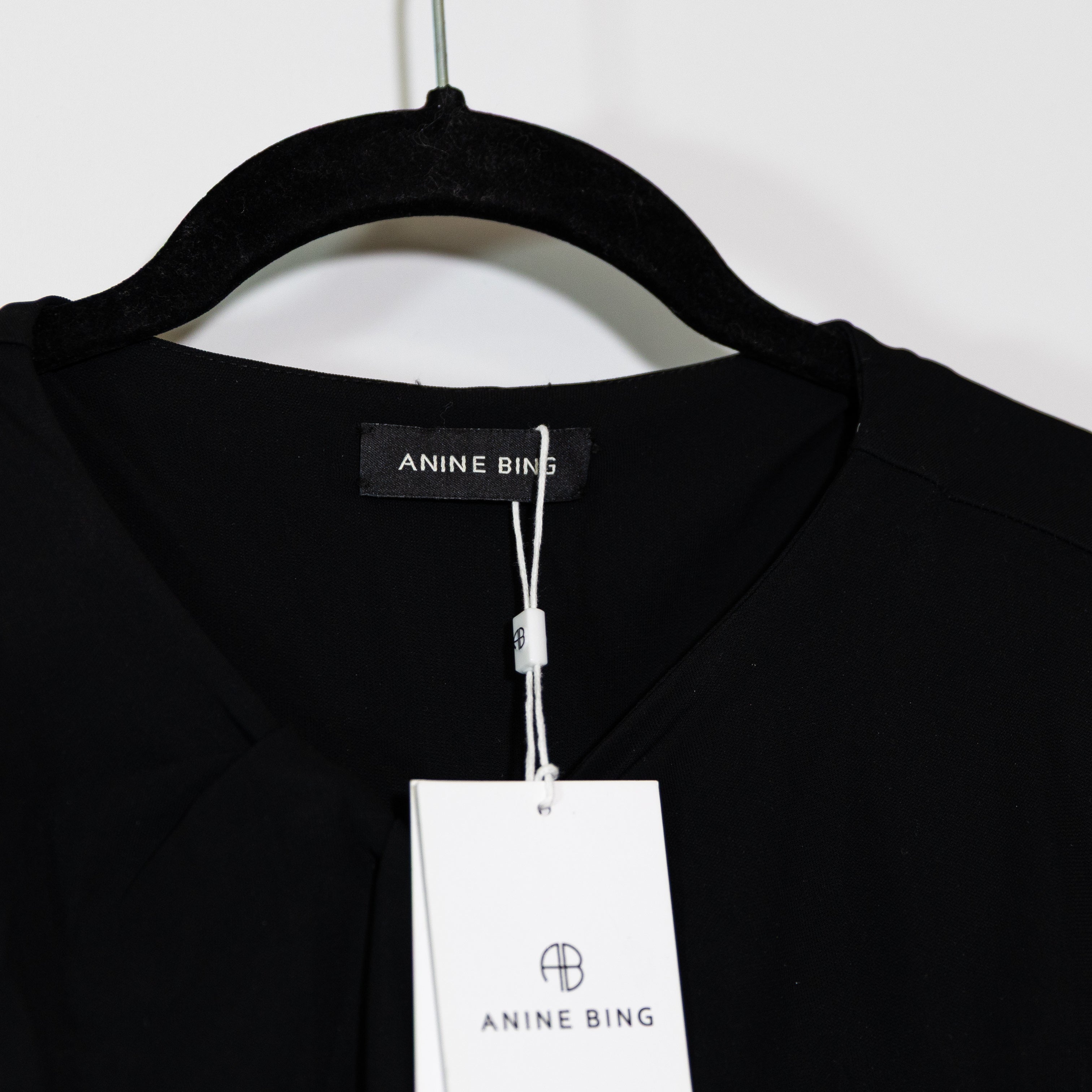 NEW Anine Bing Amaya Twist Knot Front Cut Out Crepe Shoulder Pad Mini Dress S