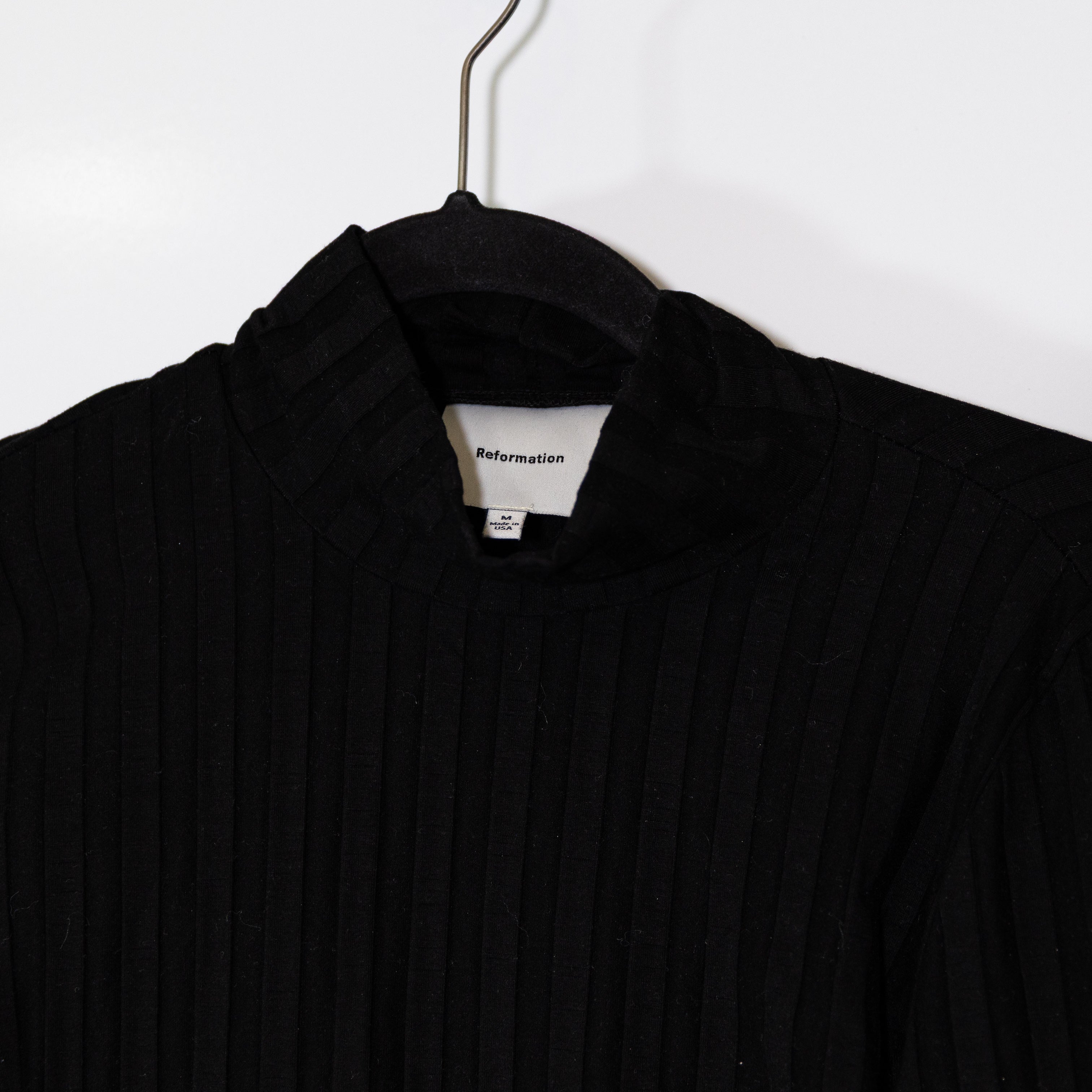 Reformation Libra Ribbed Knit Stretch Mock Neck Long Sleeve Mini Dress Black M