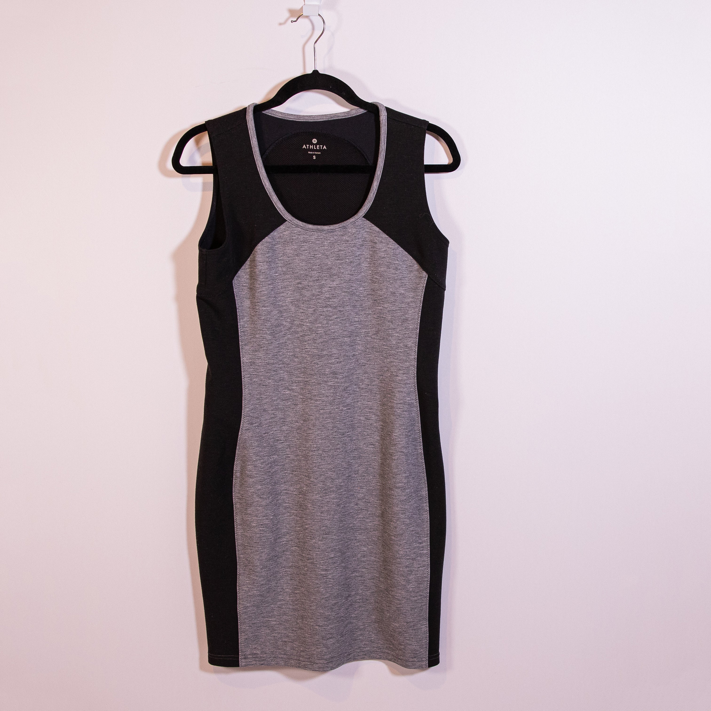 Athleta Fuse Scuba Ponte Stretch Black Gray Colorblock Mesh Midi Dress Small