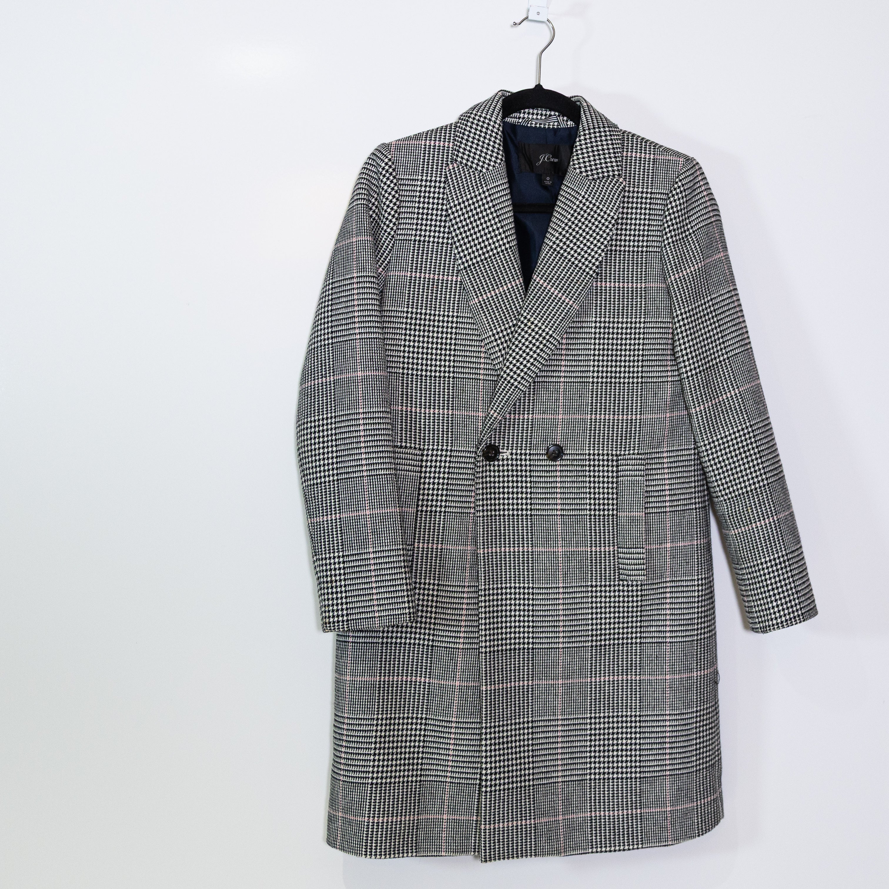 J. Crew Women's Daphne Wool Blend Double Breasted Houndstooth Plaid Print Coat 0