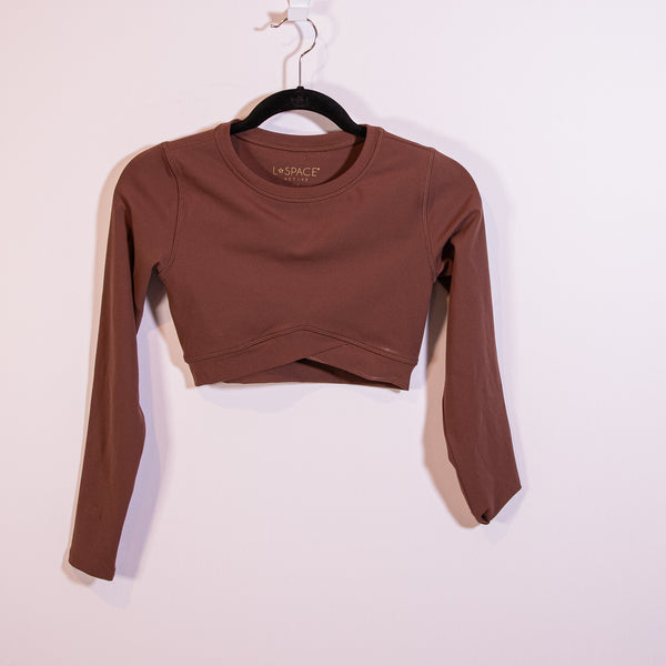 L*Space Active Aim High Crew Neck Long Sleeve Crop Top Cafe Brown Small
