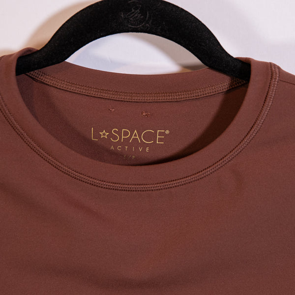 L*Space Active Aim High Crew Neck Long Sleeve Crop Top Cafe Brown Small