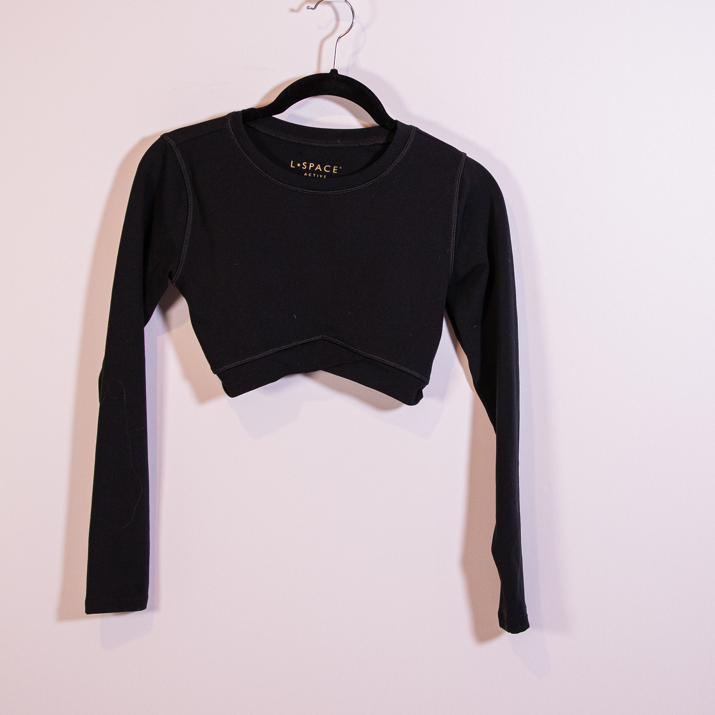 L*Space Active Aim High Crew Neck Long Sleeve Crop Top Solid Black Small