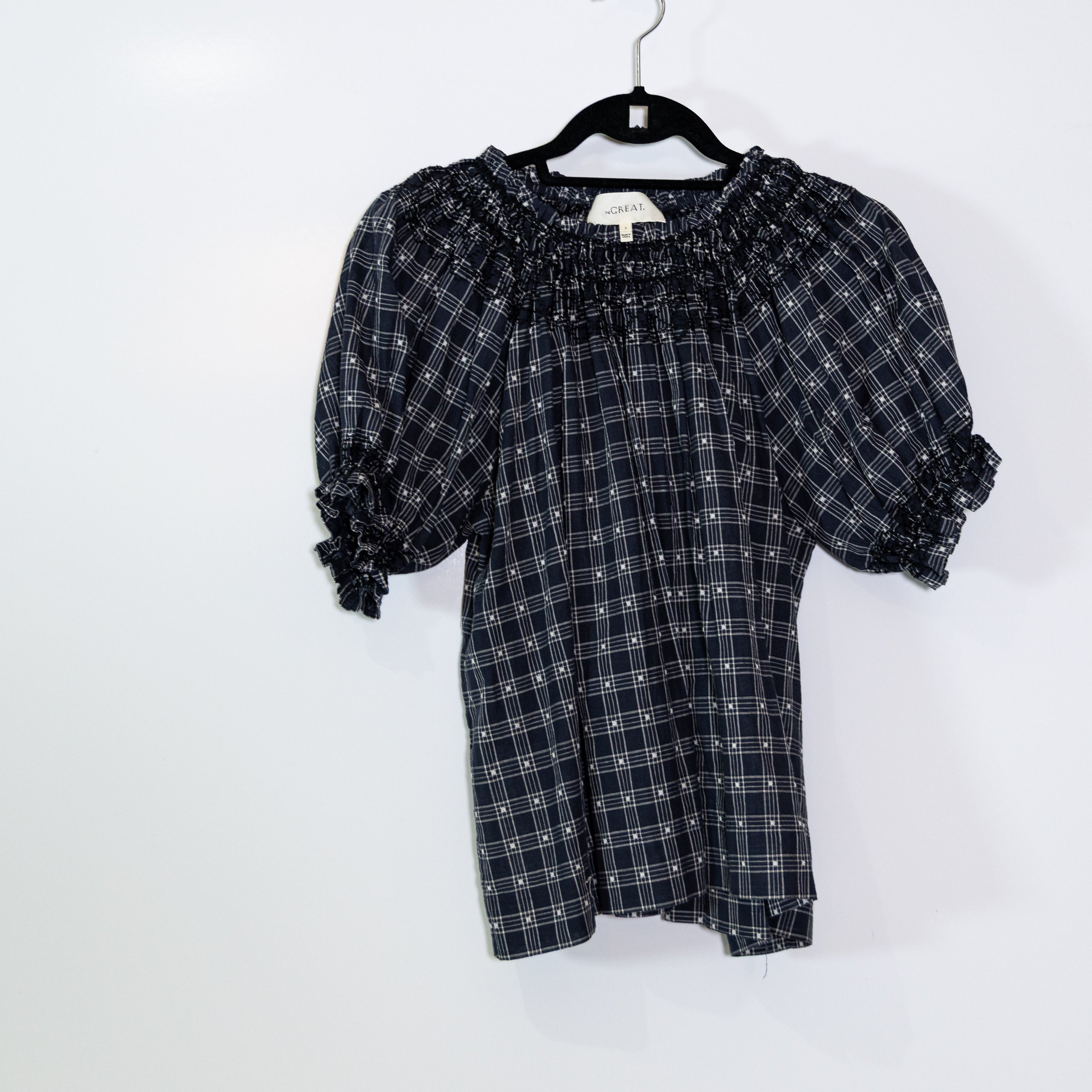 The Great. The Fair Top Cotton Linen Smocked Balloon Short Sleeve Blouse Shirt 2