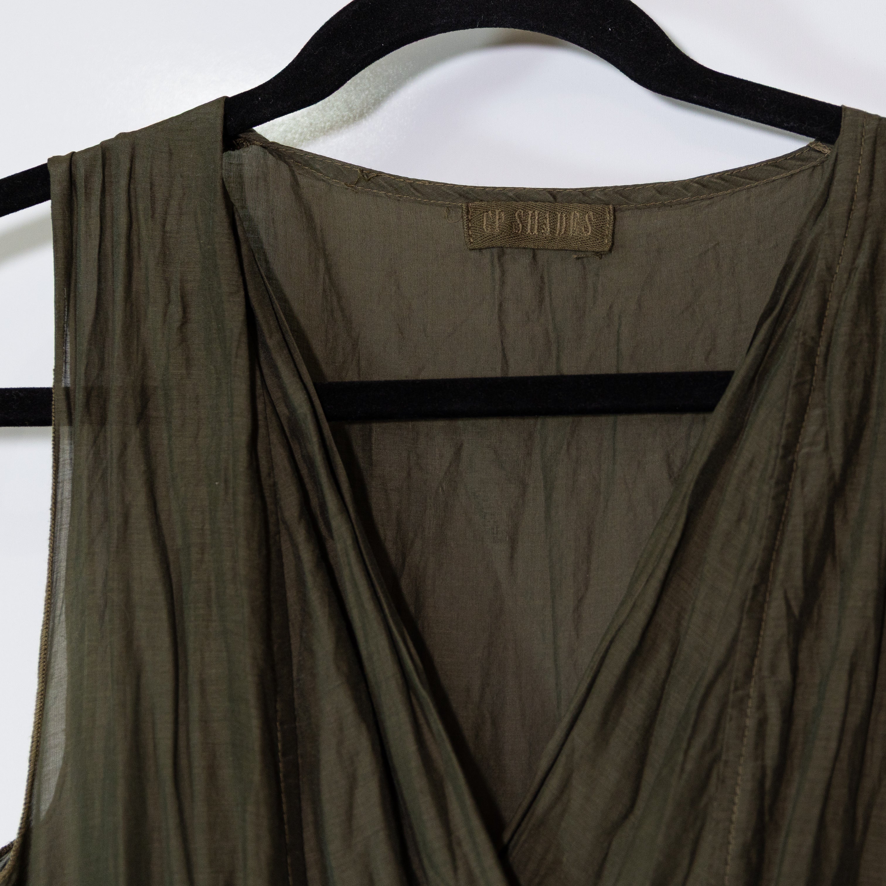 CP Shades Cotton Silk Lightweight Woven Pleated VNeck Sleeveless Tie Waist Dress