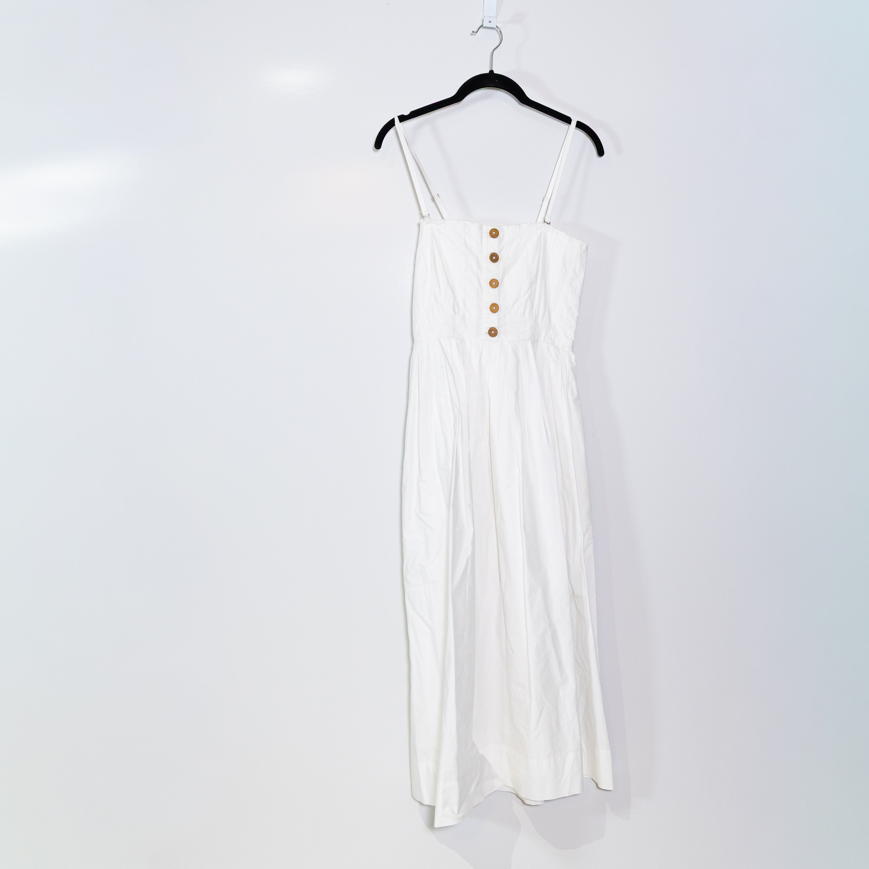 Free People Lilah Cotton Poplin Pleated Straight Line Tube Midi Dress White S