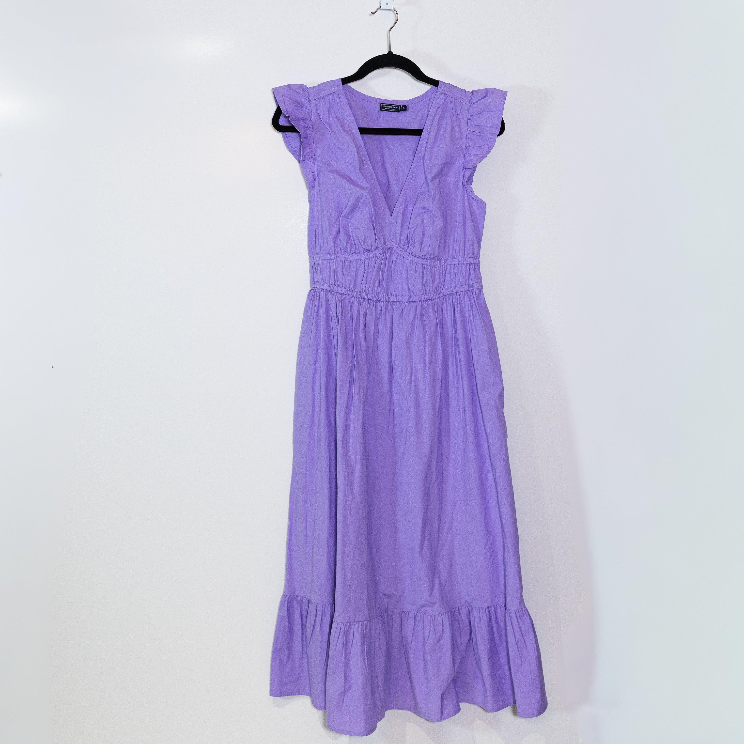 Vineyard Vines Marina Poplin Flutter Sleeve V Neck Pullover Midi Dress Purple S
