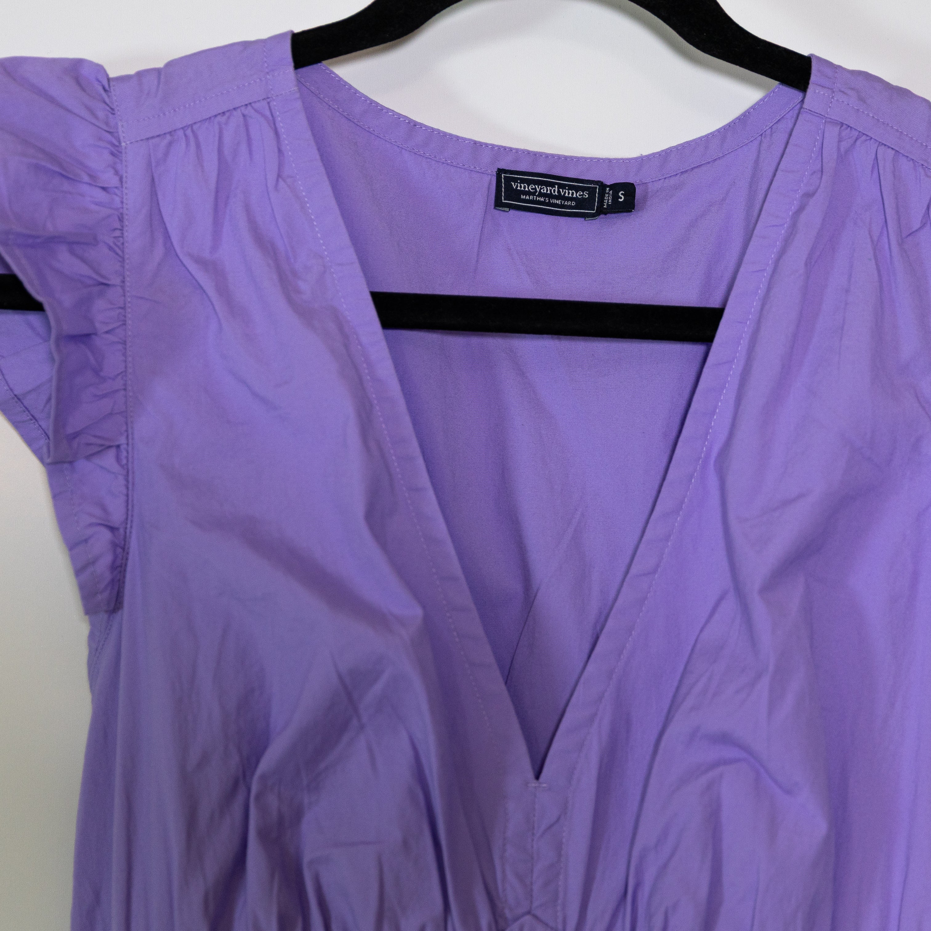 Vineyard Vines Marina Poplin Flutter Sleeve V Neck Pullover Midi Dress Purple S
