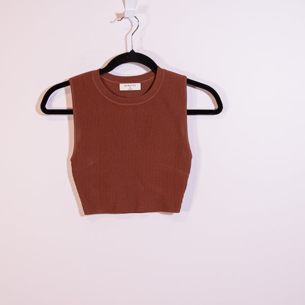 Babaton Aritzia Sculpt Knit Squareneck Cropped Ribbed Sleeveless Tank Top Brown
