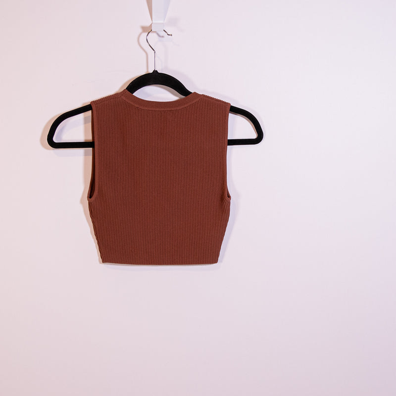Babaton Aritzia Sculpt Knit Squareneck Cropped Ribbed Sleeveless Tank Top Brown