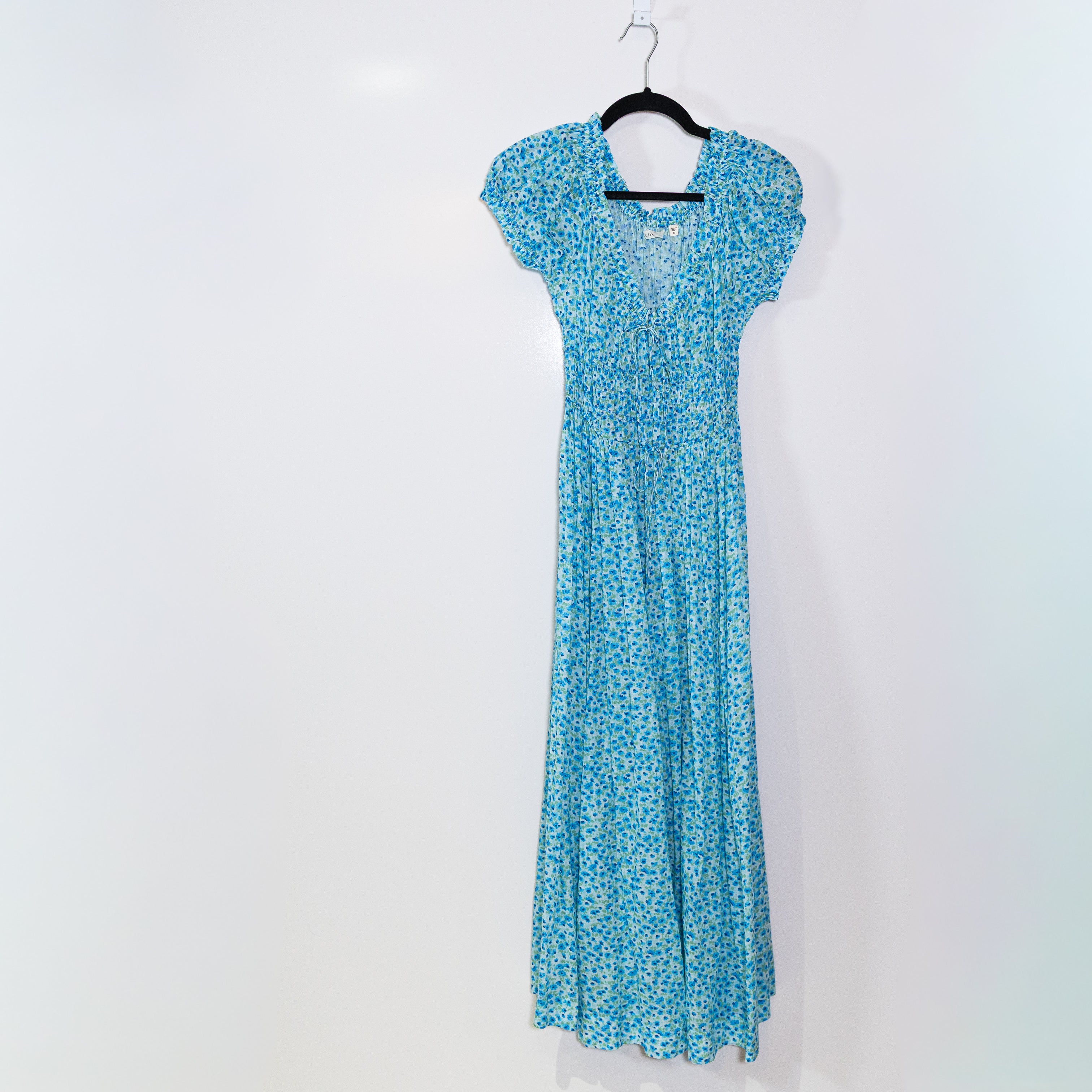 Doen Ashlynn Tie Detailed Shirred Floral Print Organic Cotton Voile Midi Dress S