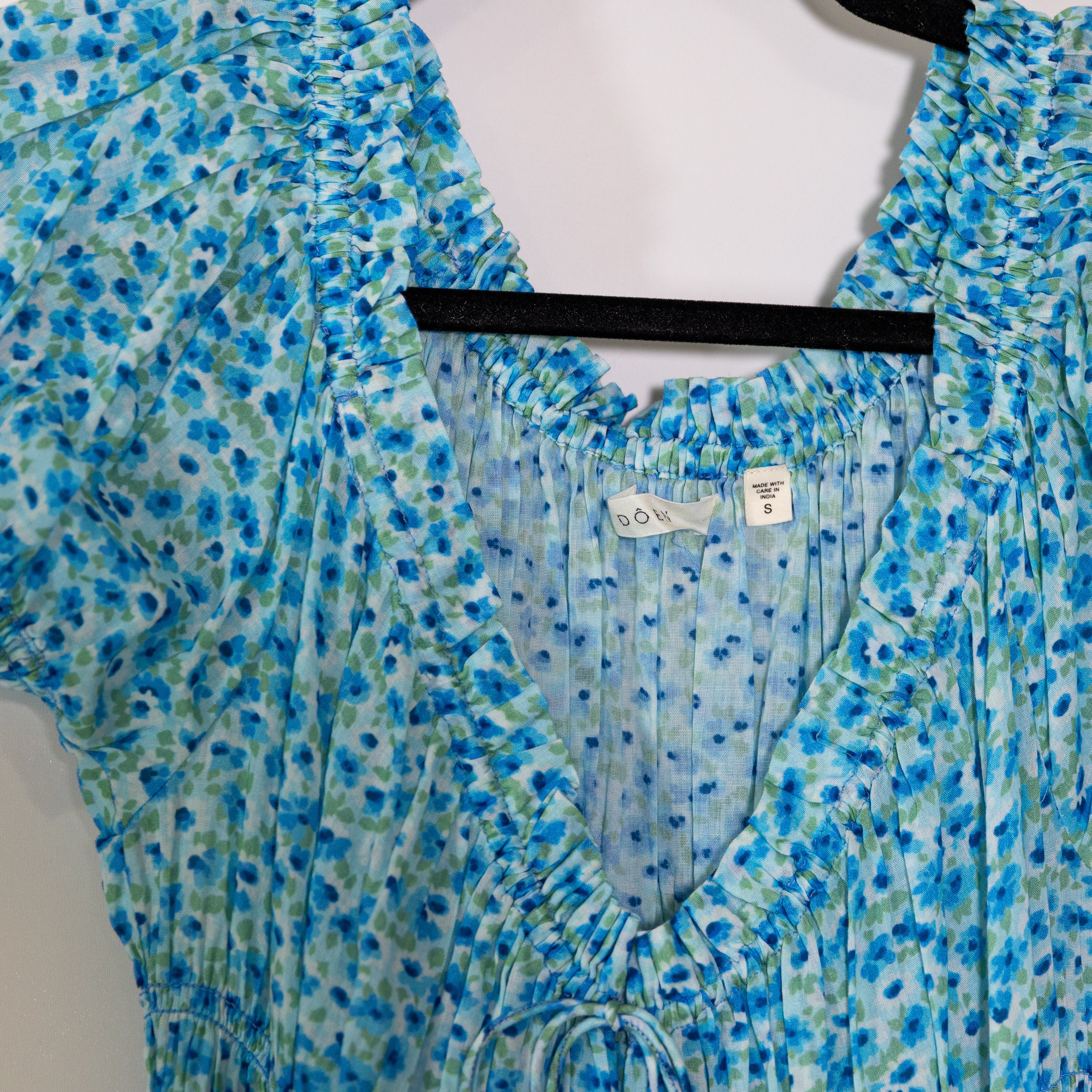 Doen Ashlynn Tie Detailed Shirred Floral Print Organic Cotton Voile Midi Dress S