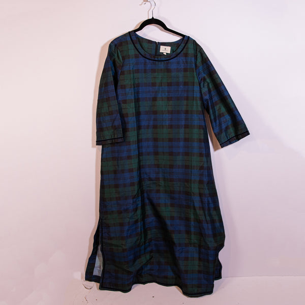 Tuckernuck Jamie Velvet Trimmed Blackwatch Green Blue Tartan Plaid Print Dress