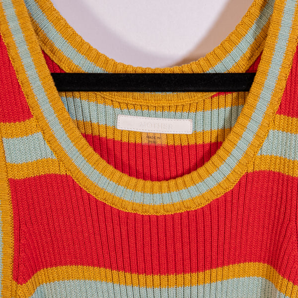 Mother The Chin Ups Crew Neck Cotton Blend Ribbed Knit Stretch Midi Dress Red XL