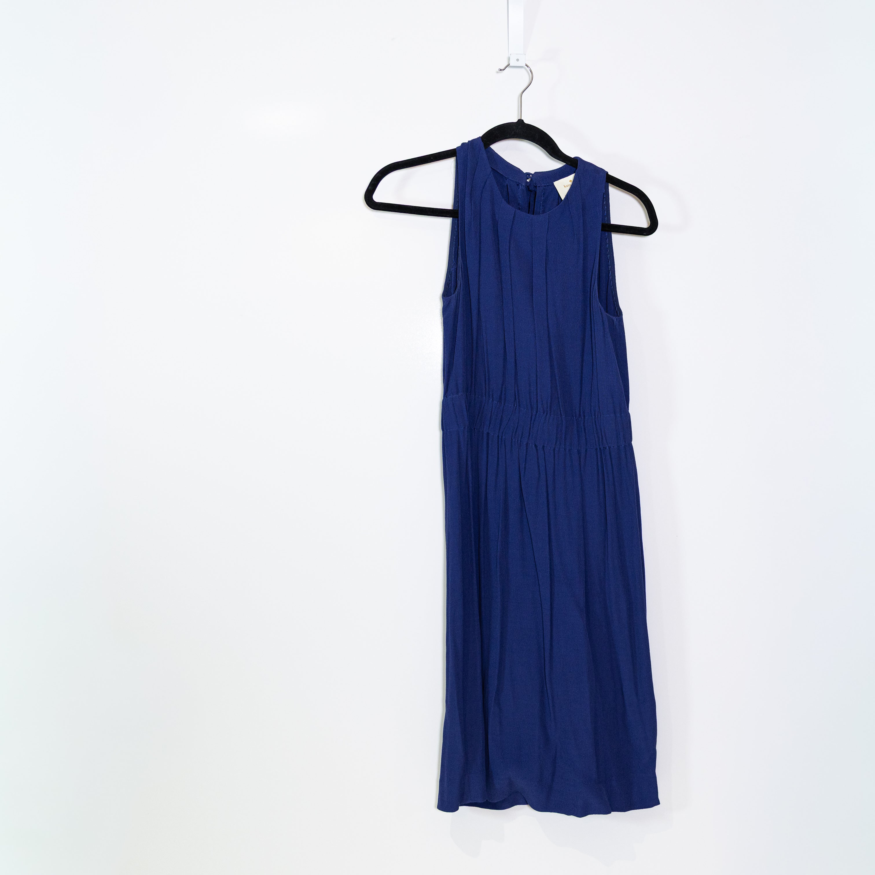 Kate Spade Crepe Scoop Neck Sleeveless Stretch Waist Pullover Midi Dress Blue S