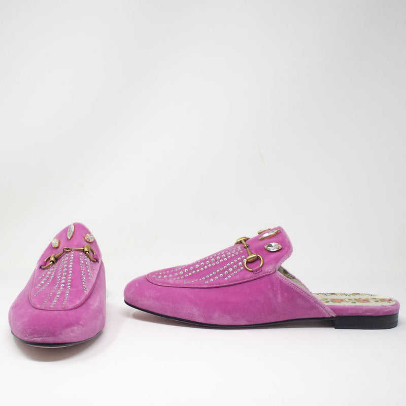 NEW Gucci Princetown Velvet Velour Crystal Jewel Horsebit Loafer Flats Shoes