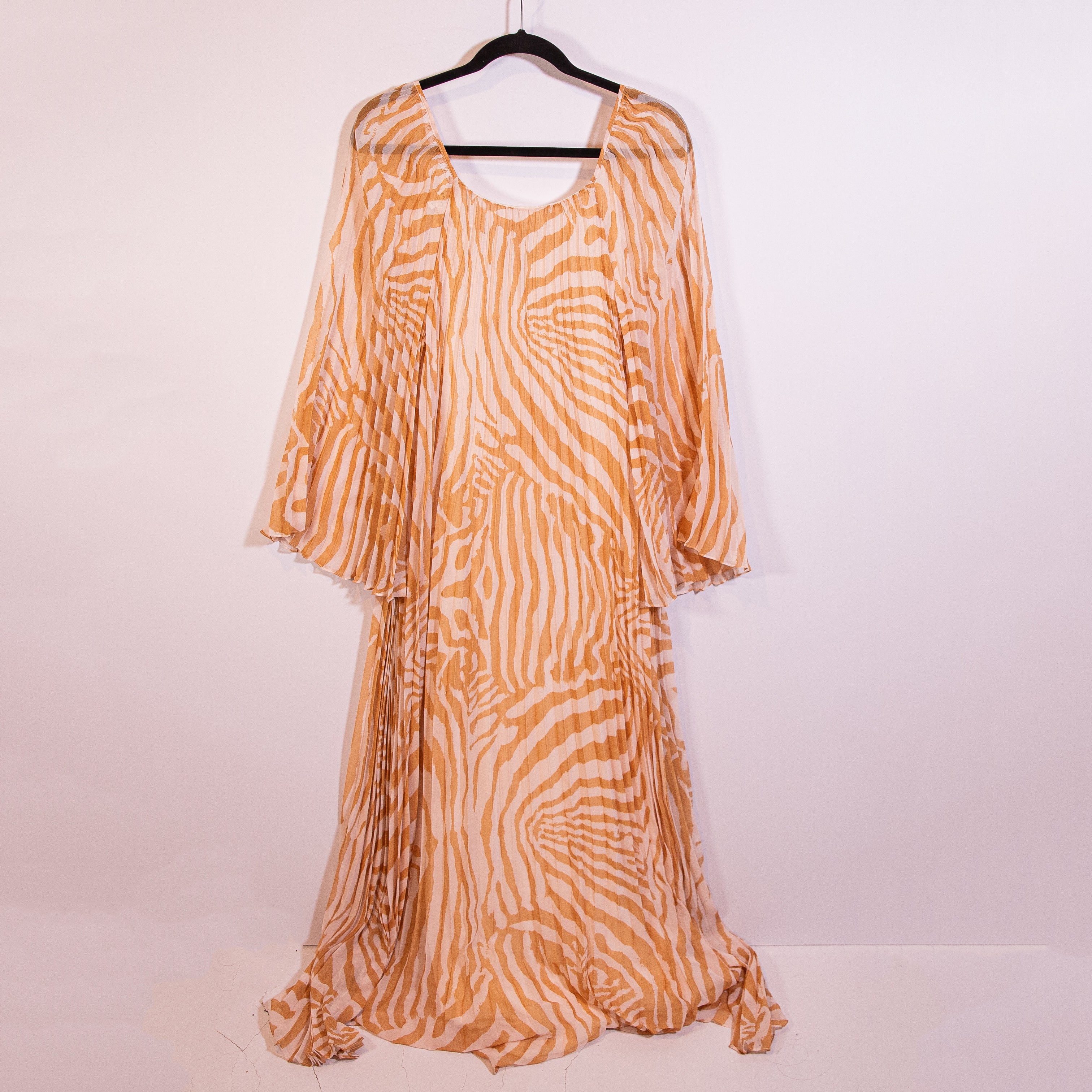 Sezane Julietta Chiffon Accordion Pleated Zebra Animal Print Pattern Maxi Dress