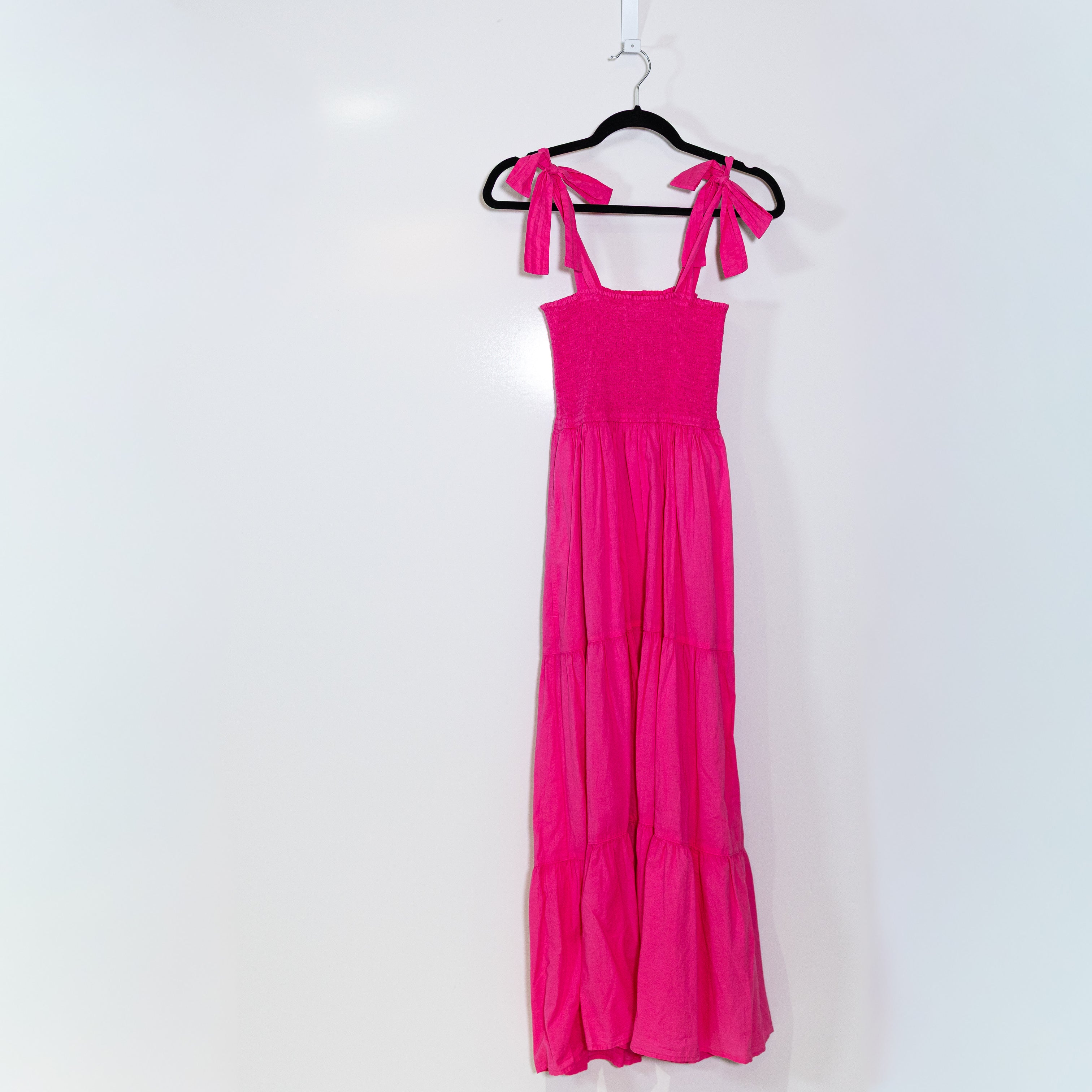 Xirena Lorraine Cotton Smocked Tie Shoulder Tiered Pullover Maxi Dress Pink S