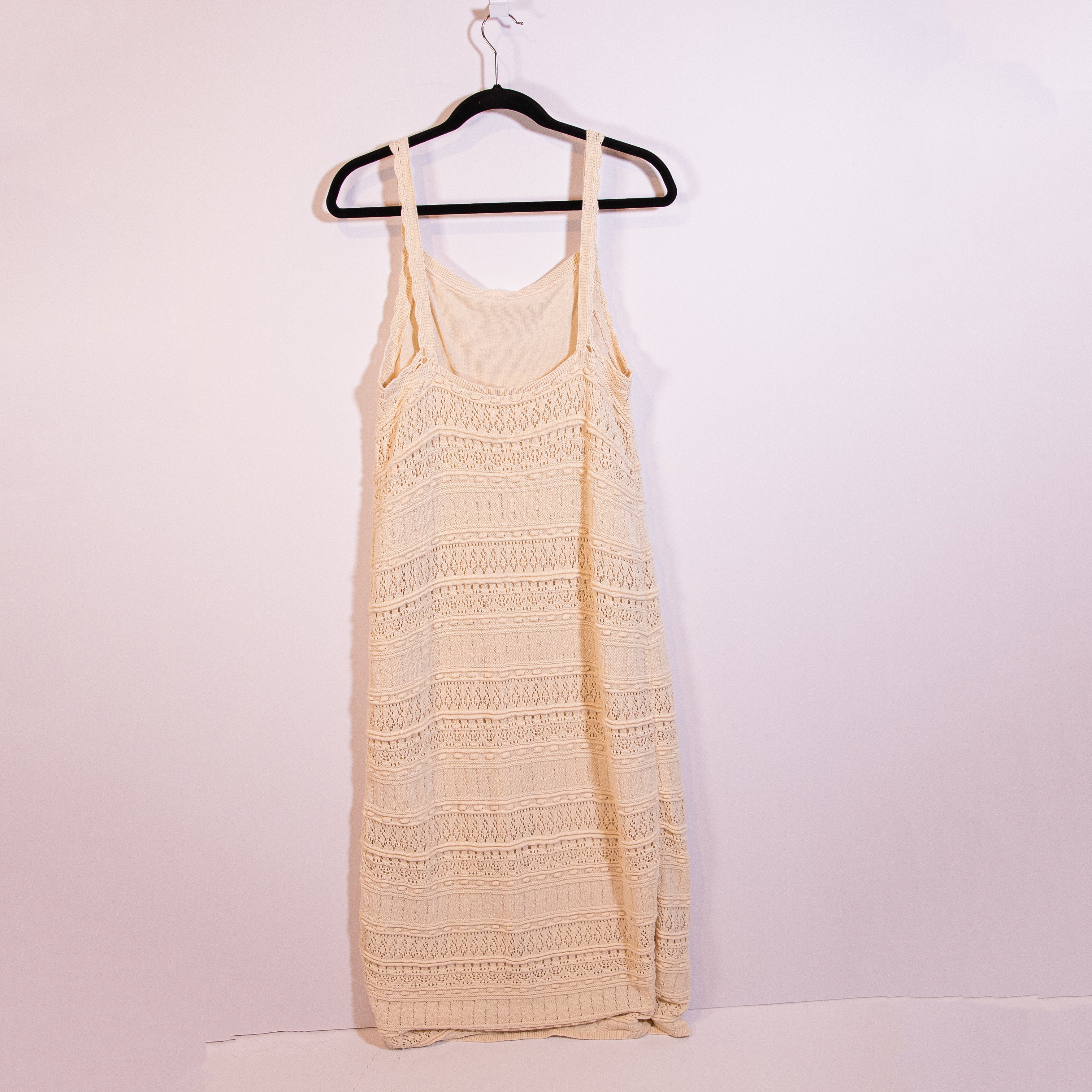 Sezane Leyla Organic Cotton Crochet Knit Sleeveless Tank Midi Dress Ivory XL