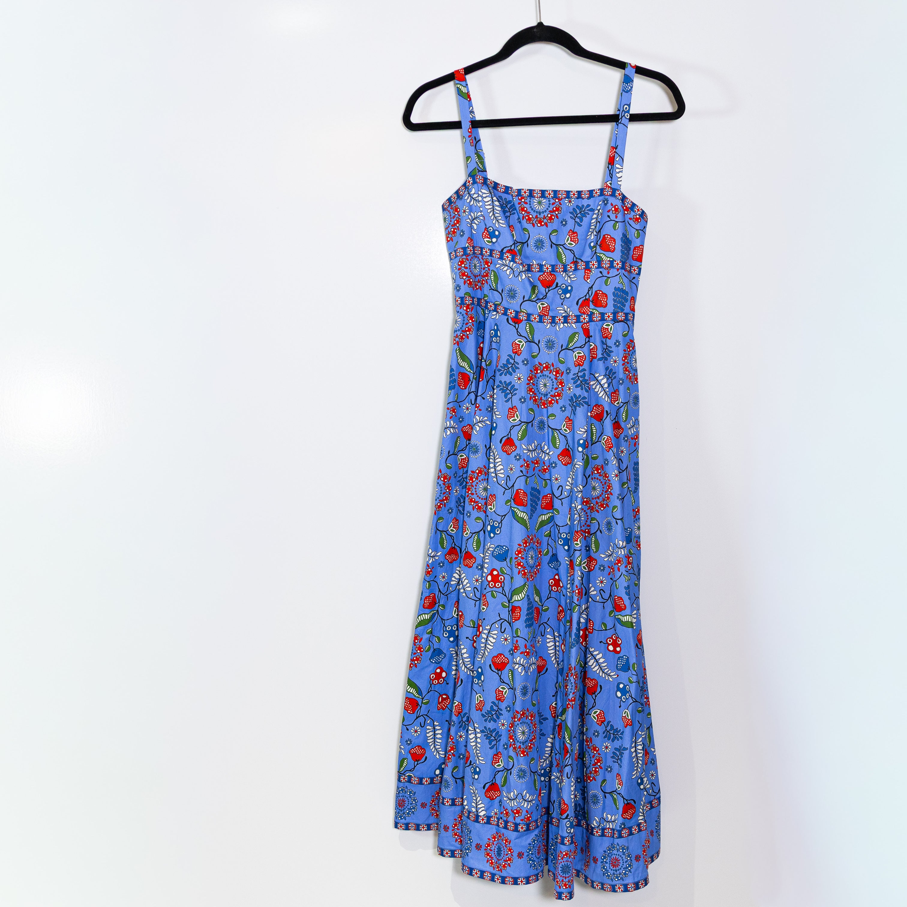 Hill House Home Margot Cotton Poplin Swedish Floral Blue Multi Midi Dress Small