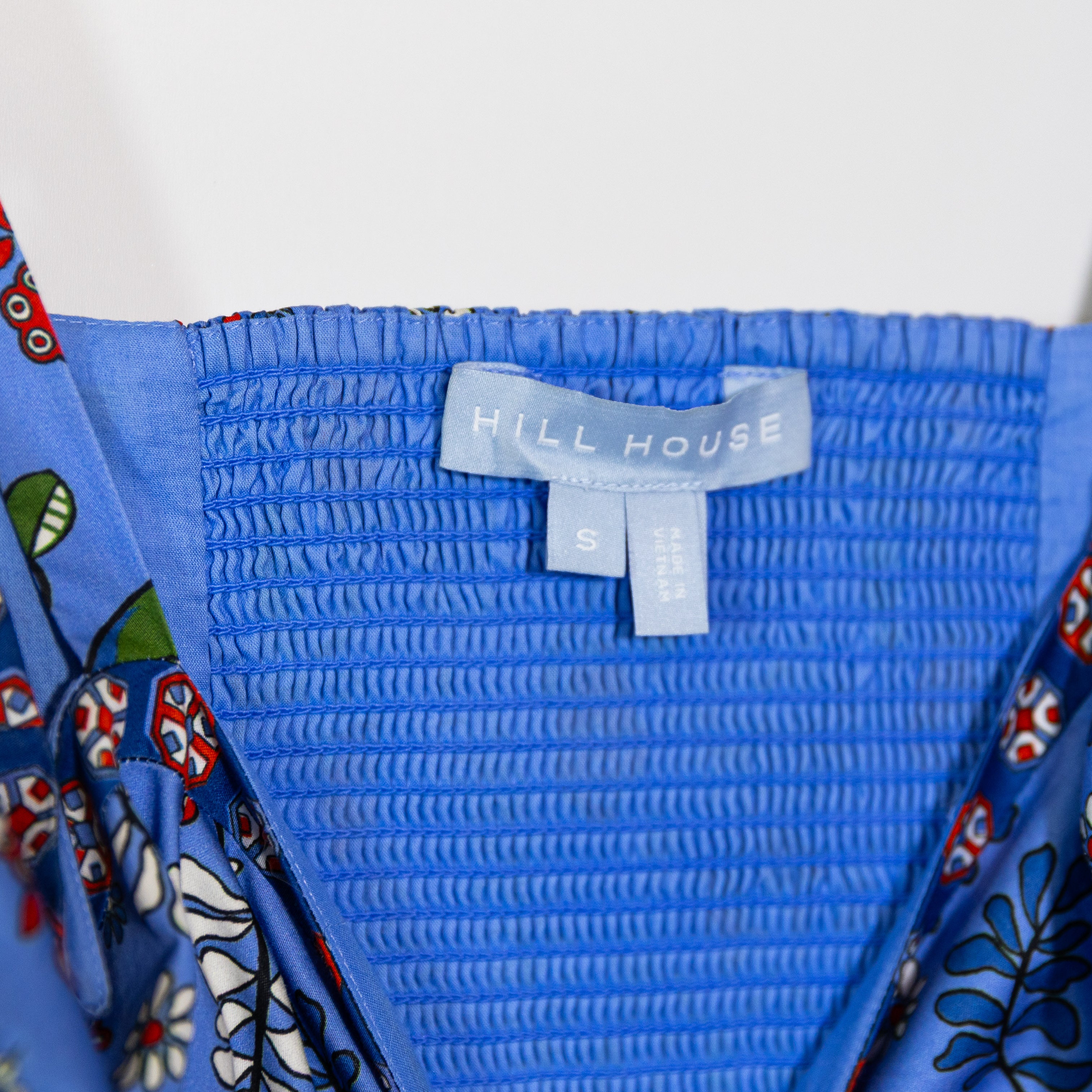 Hill House Home Margot Cotton Poplin Swedish Floral Blue Multi Midi Dress Small