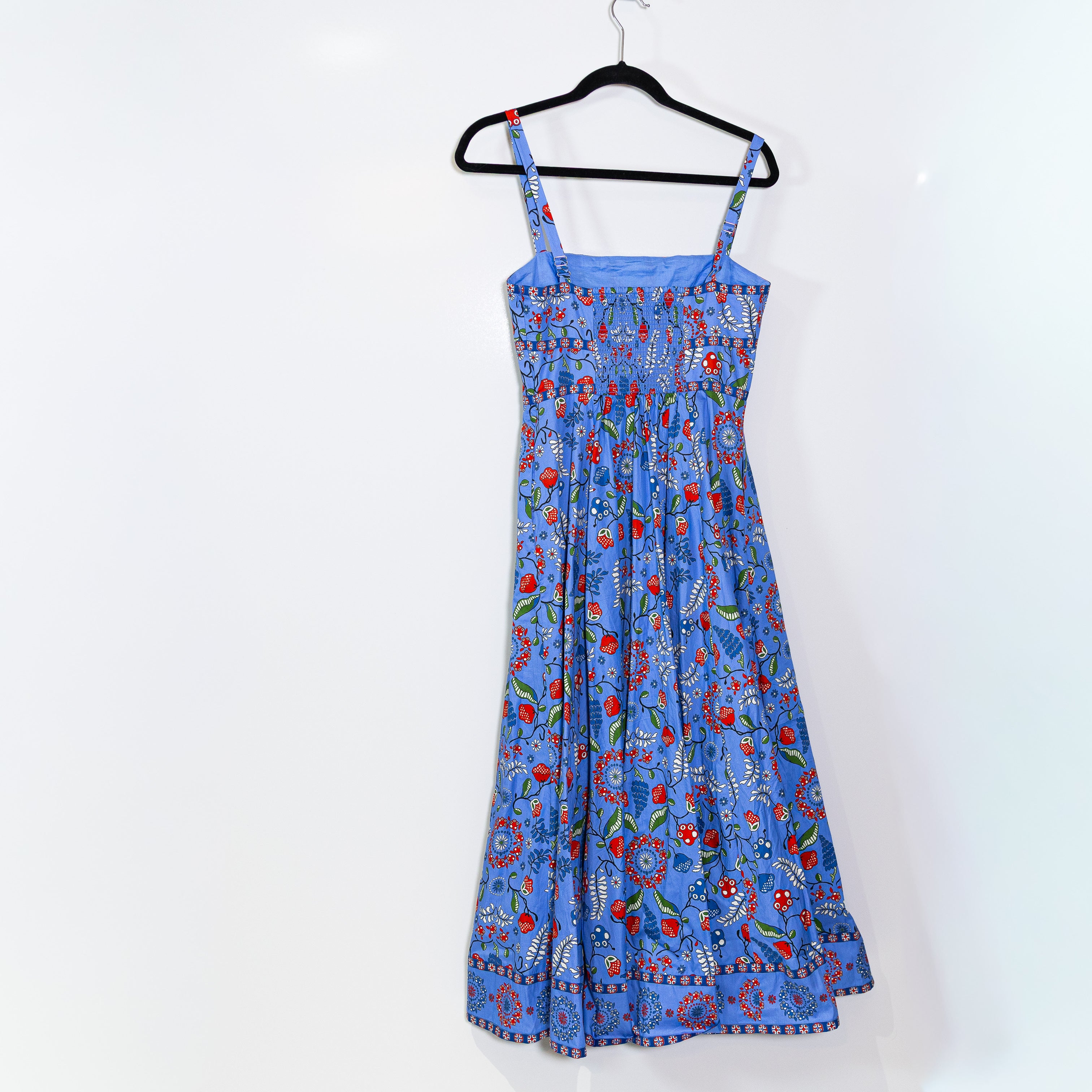 Hill House Home Margot Cotton Poplin Swedish Floral Blue Multi Midi Dress Small