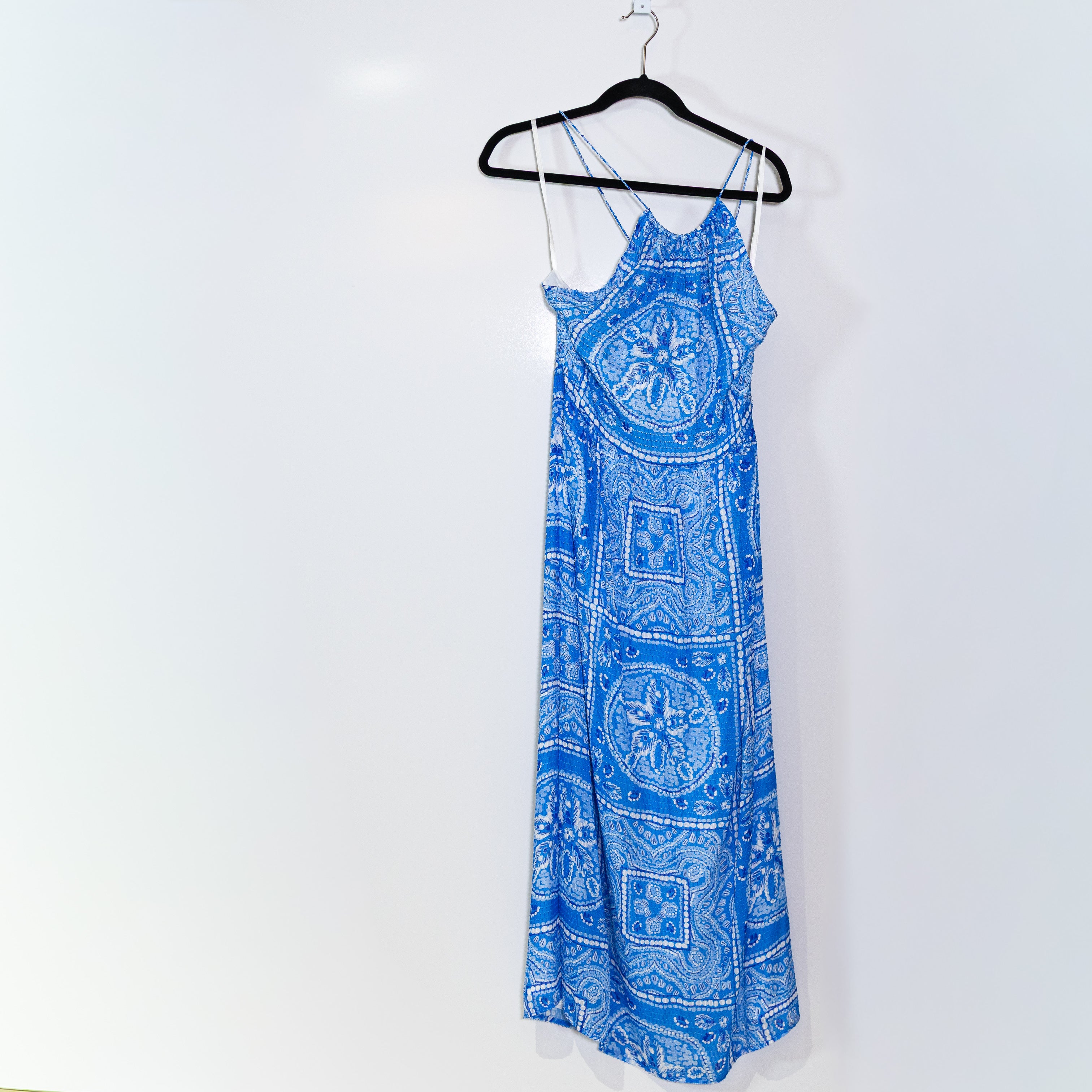 Vineyard Vines Silk Chiffon Sand Dollar Halter Neck Sleeveless Maxi Dress Blue 8